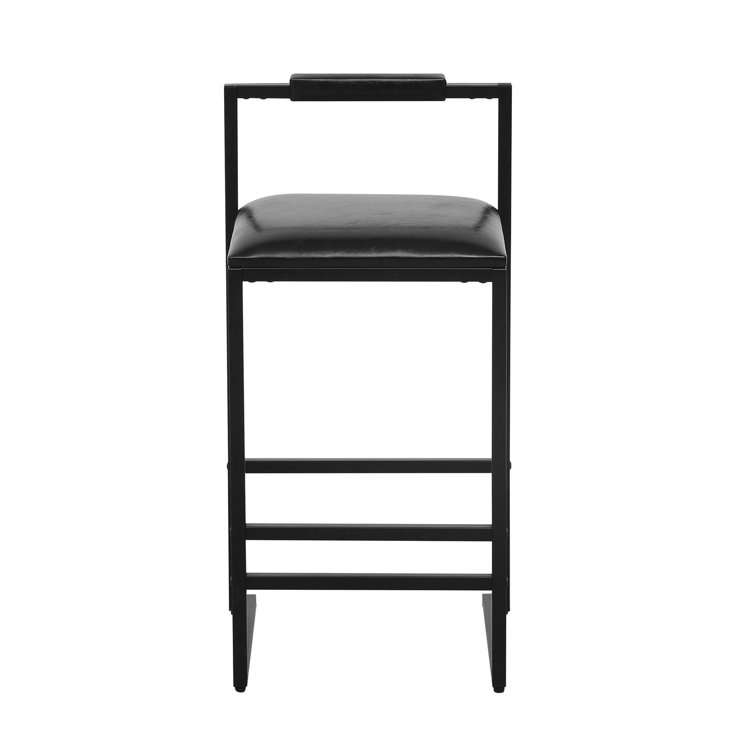 Elegant Bar Stool Set With Backrest And Footrest, Upholstered, Iron Frame, Counter Height - Black