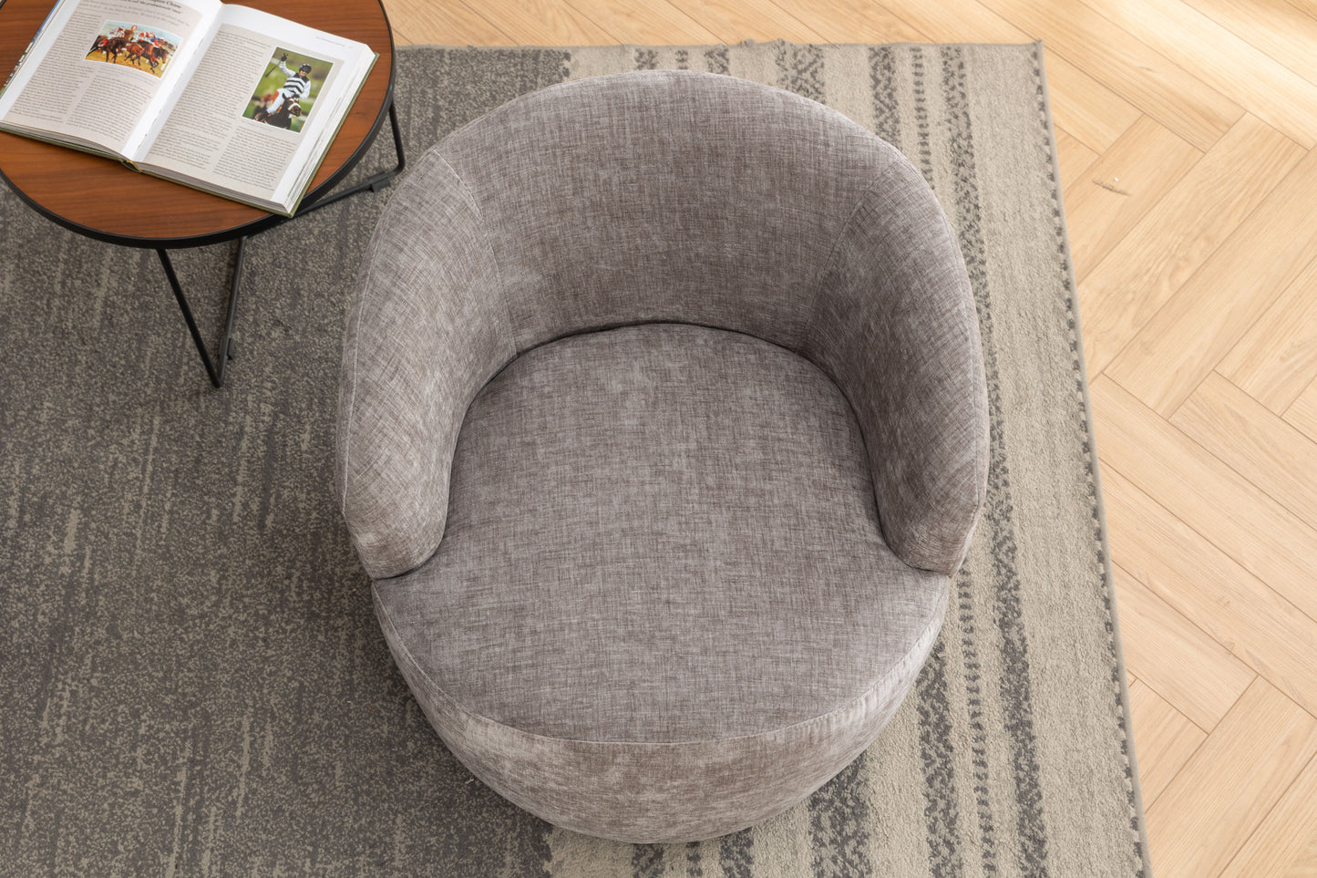 Chenille Fabric Swivel Accent Armchair Barrel Chair With Black Powder Coating Metal Ring - Gray