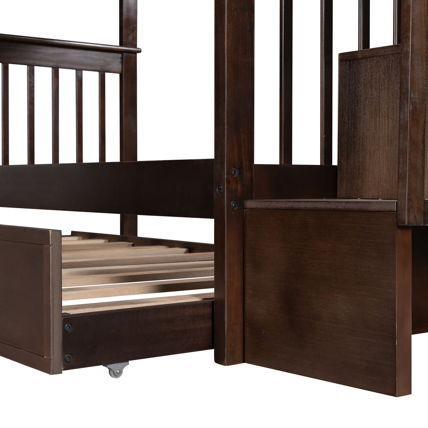 Twin Over Twin Stairway Bunk Bed With Twin Size Trundle For Bedroom - Espresso