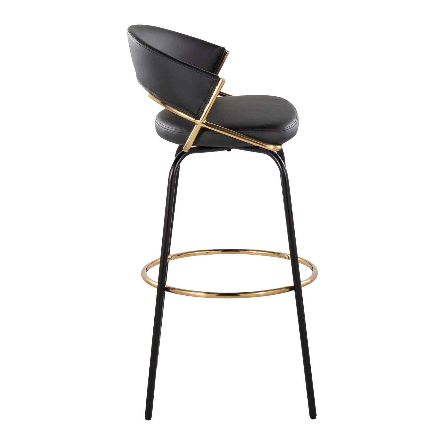 Jie - Fixed Height Contemporary Barstool With Swivel With Round Footrest (Set of 2) - Gold / Black / Gold