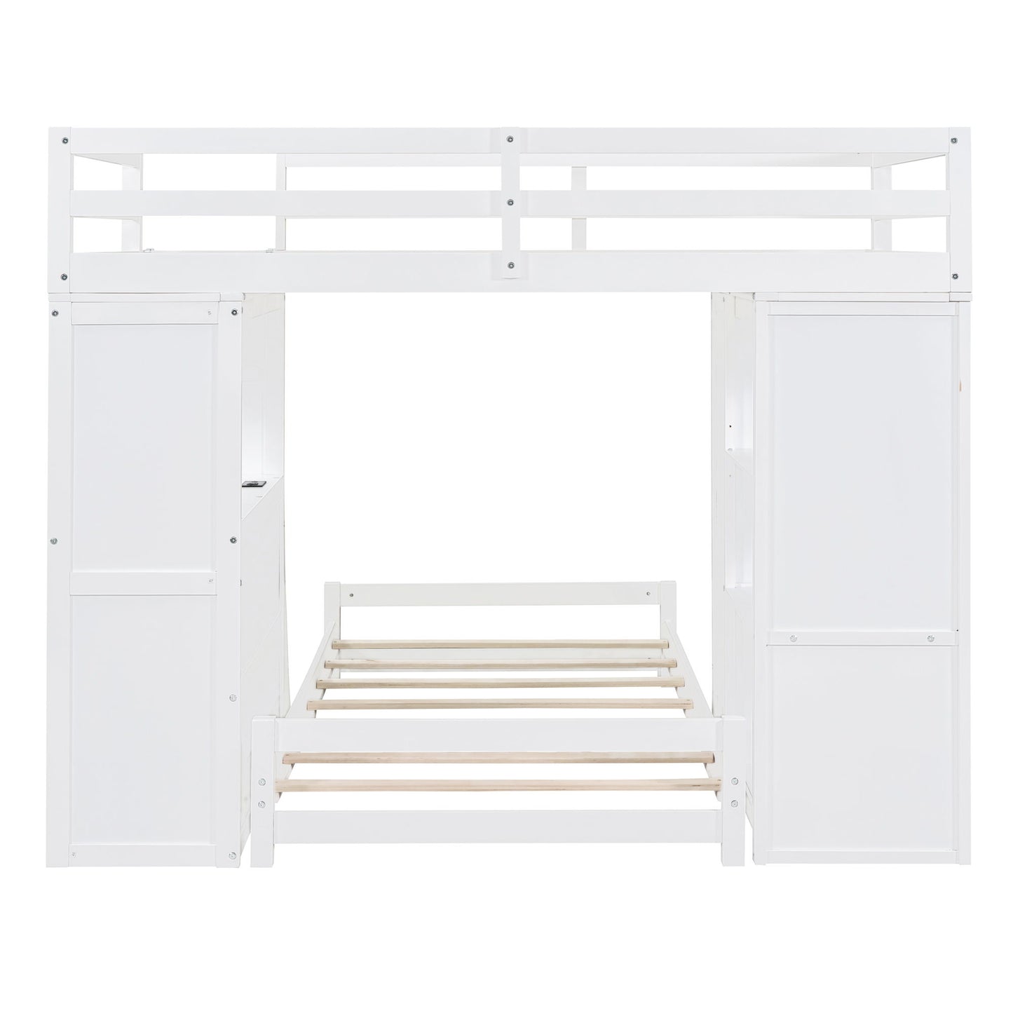 Twin Over Twin Bunk Bed With LED Light And USB Ports - White