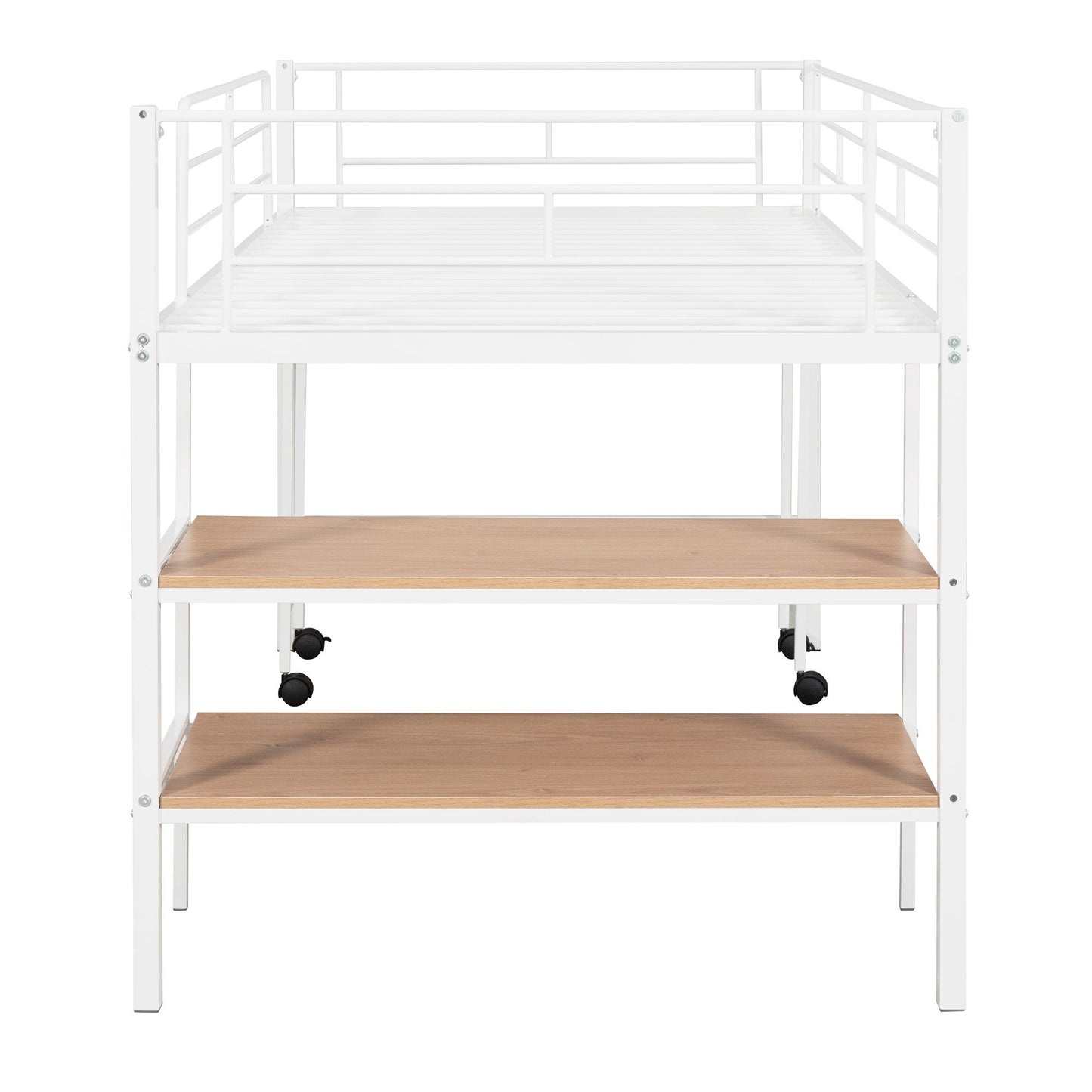 Twin Size Loft Bed With Desk And Shelves - White