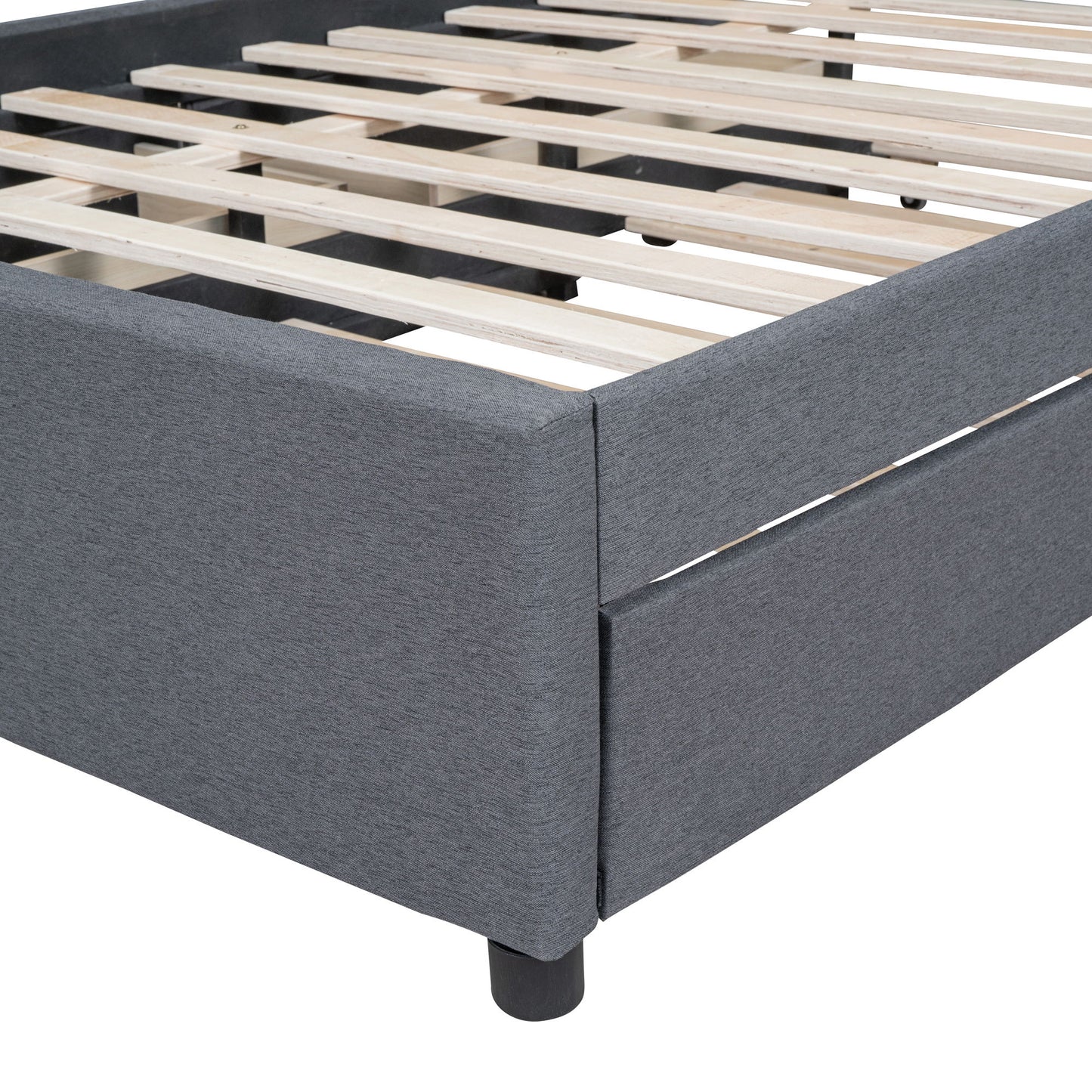 Full Size Upholstered Platform Bed With 2 Drawers And 1 Twin Size Trundle, Classic Headboard Design - Gray