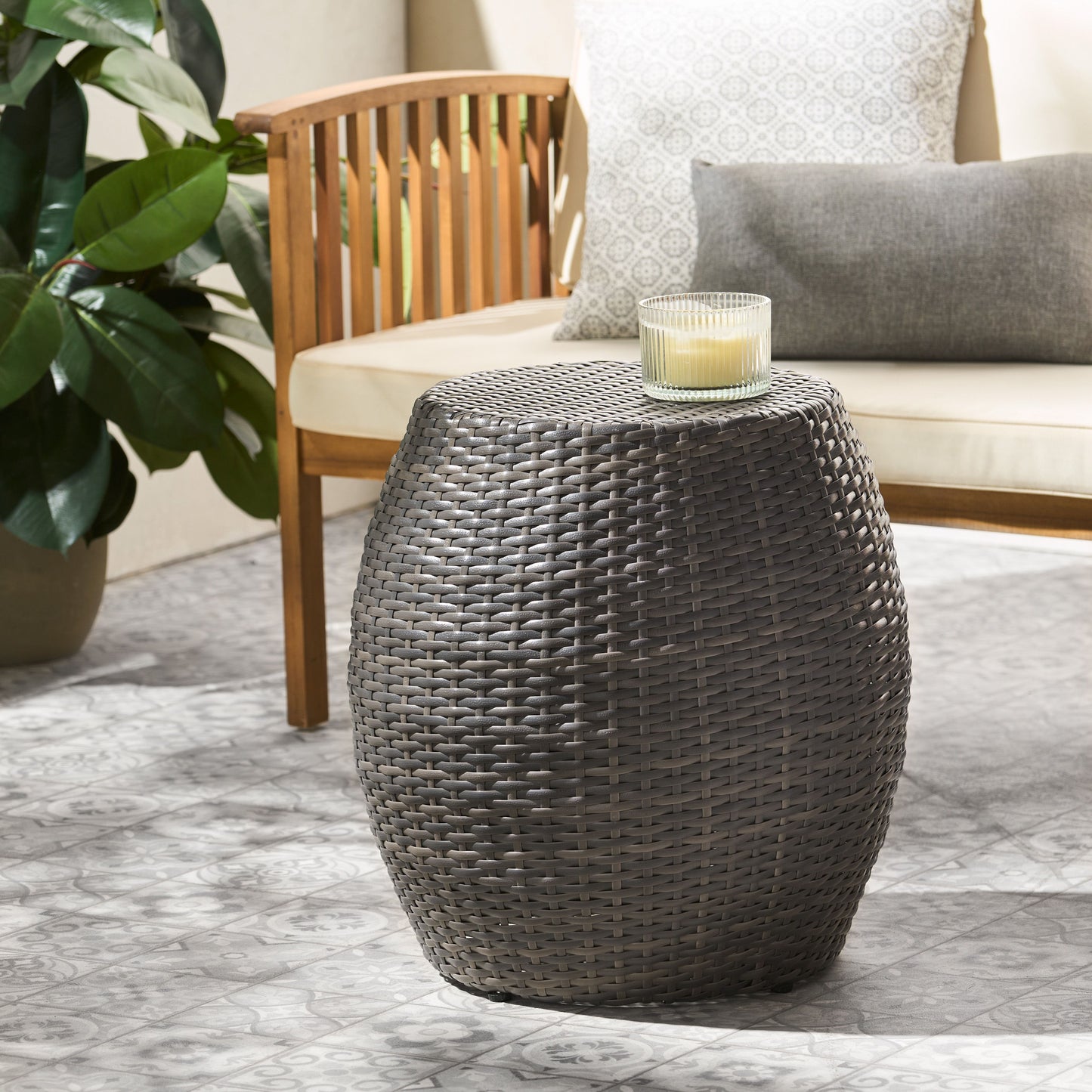 Outdoor Wicker Patio Side Table - Gray