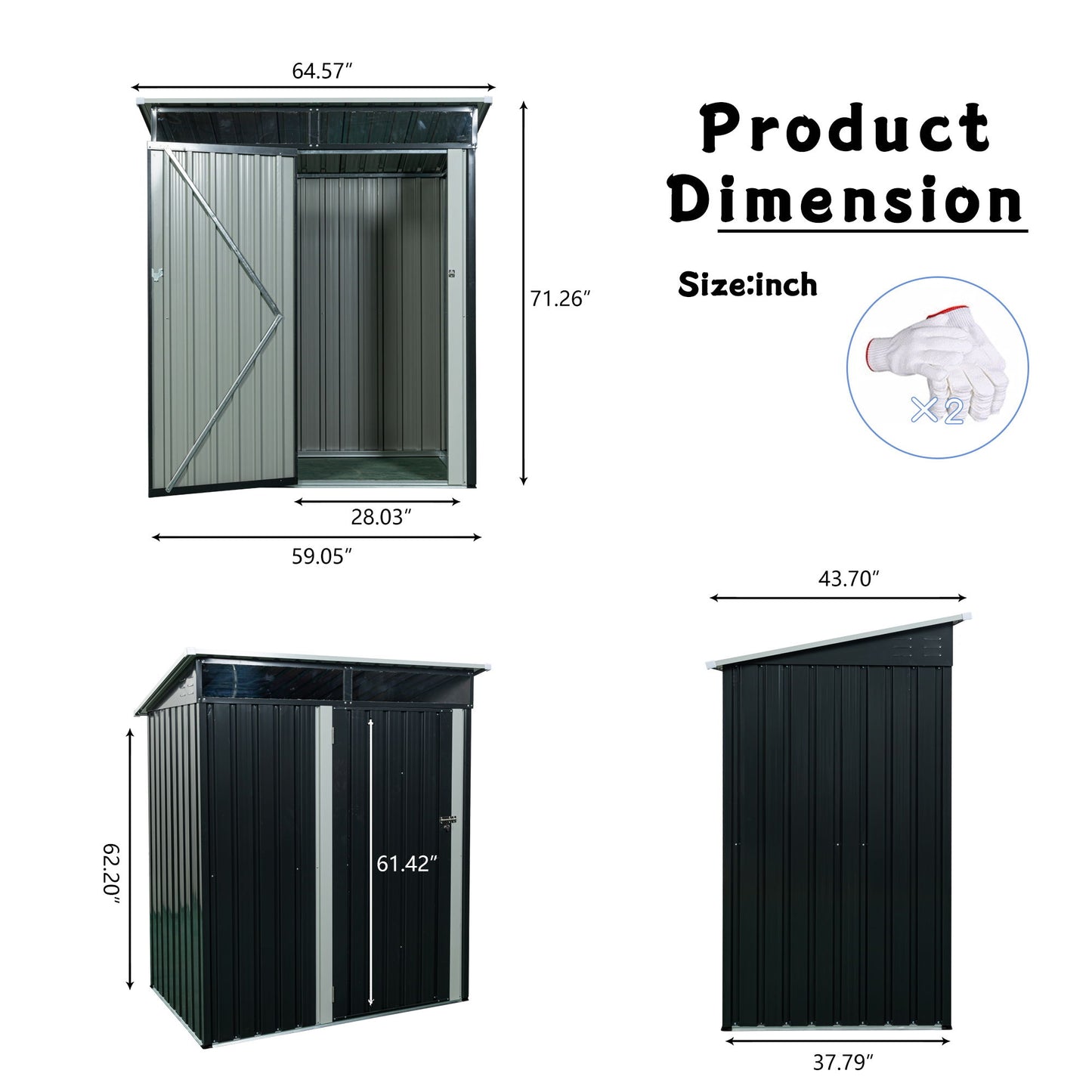 Tc53Bl Outdoor Metal Storage Shed Transparent Plate - Black