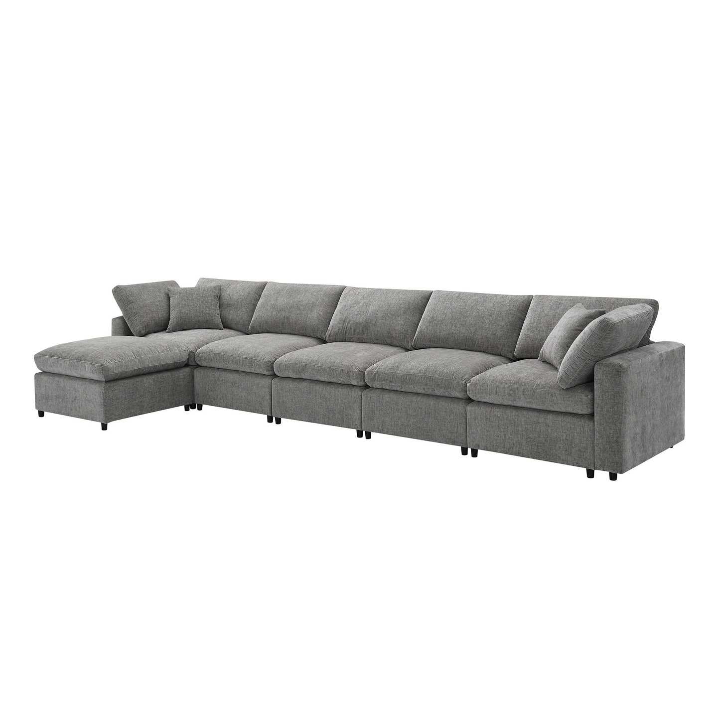 Modern Modular Cloud Sofa Bed, 6 Seat Chenille Sectional Couch Set With Ottoman, Free Combination, Convertible U Shaped Sleeper Sofa - Gray