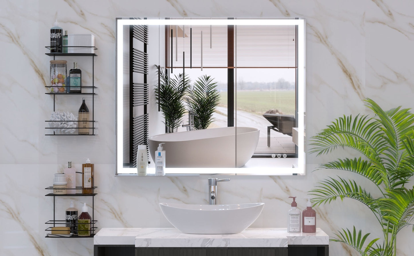 LED Bathroom Vanity Mirror Wall Mounted Adjustable White / Warm / Natural Lights Anti-Fog Touch Switch With Memory Modern Smart Large Bathroom Mirrors - Silver