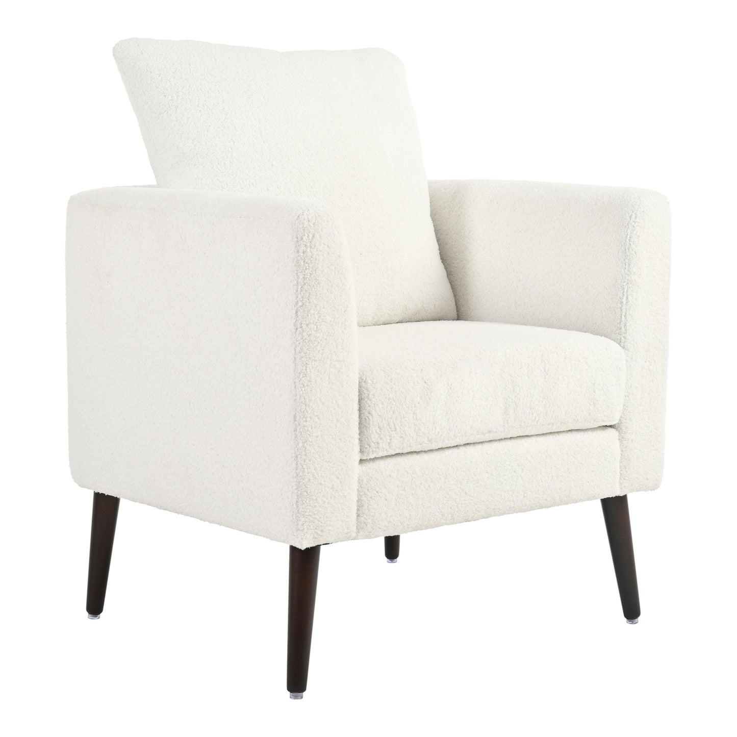 Modern Teddy Fabric Accent Chair - Mid - Century Upholstered Armchair With Pillow And Wood Legs For Living Room, Or Reception Room - White
