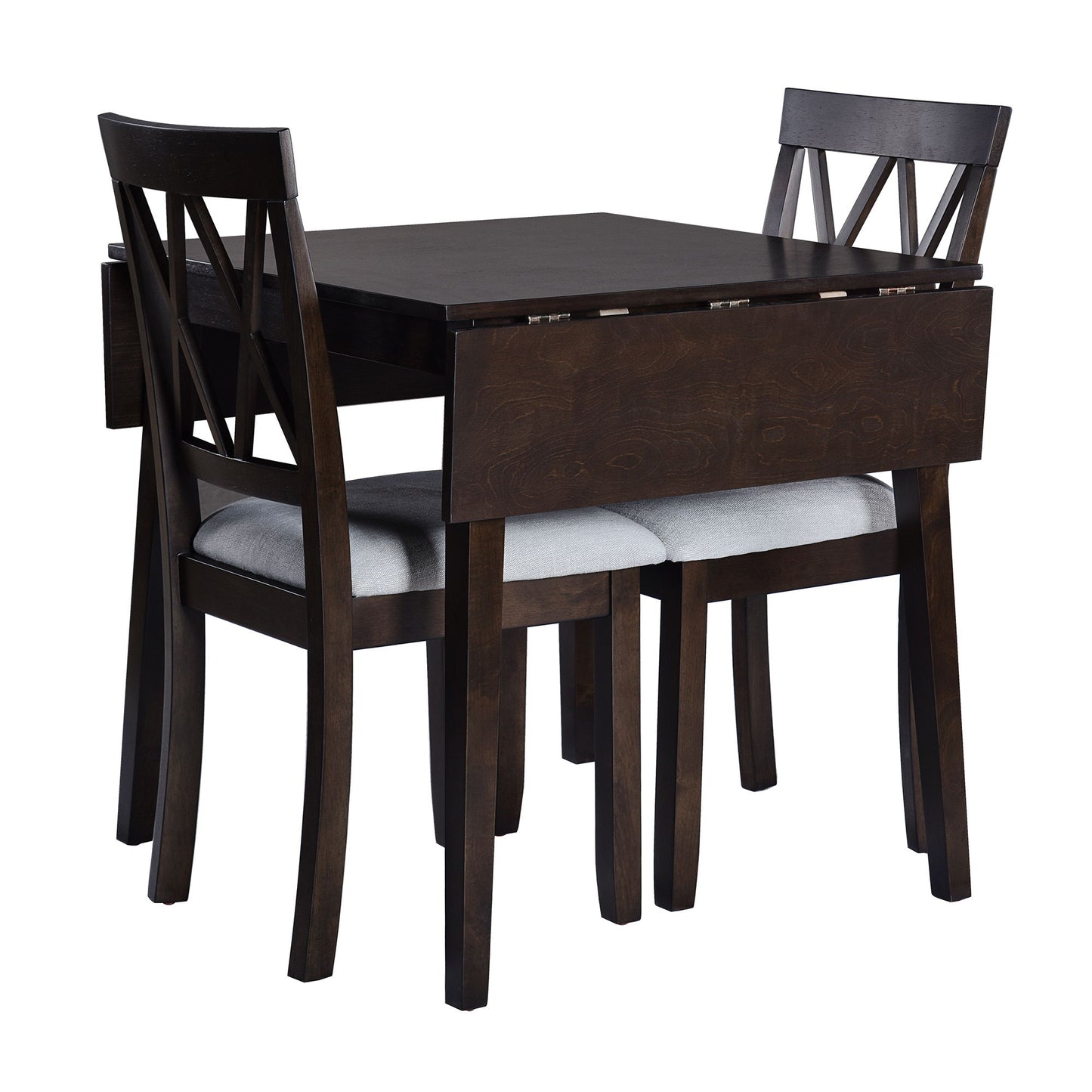 3 Piece Kitchen Dining Set With Drop Leaf Dining Table And 2 Dining Upholstered Chairs, Dining Room Set For Small Places - Espresso