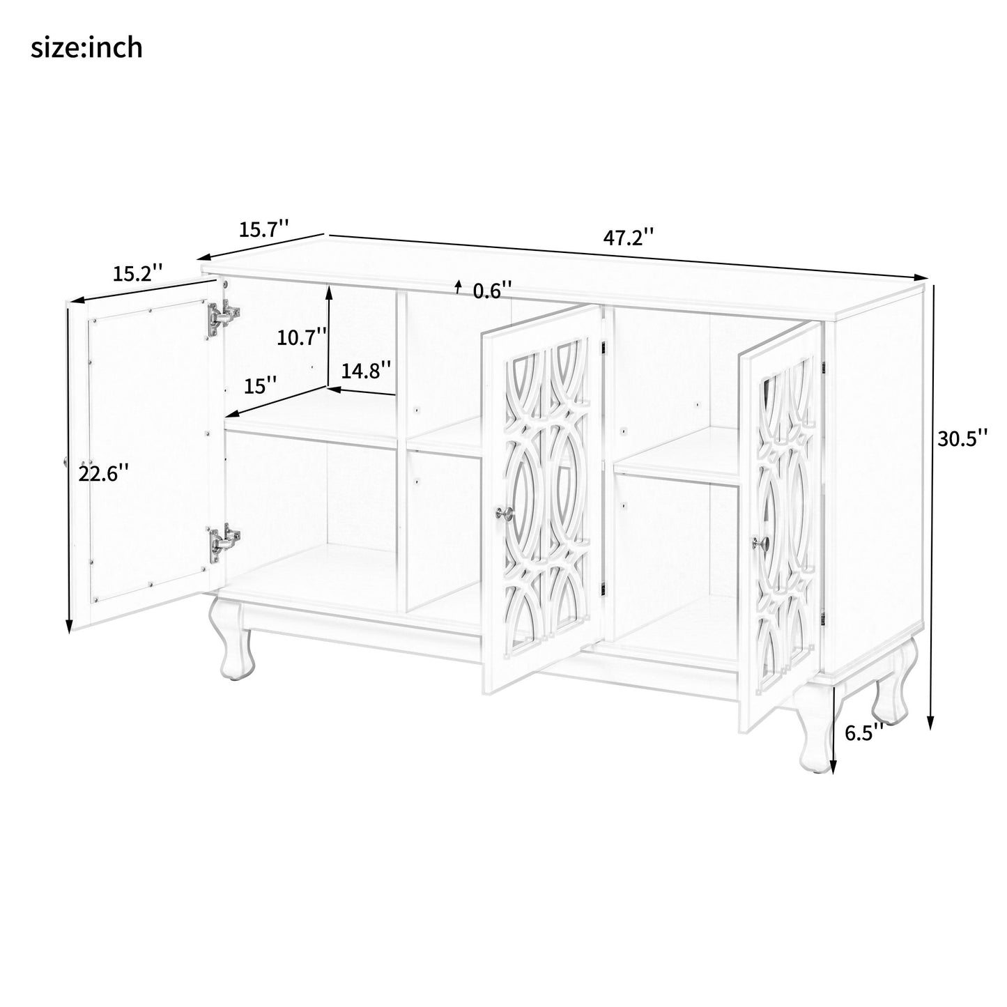 Modern Mirrored TV Stand For TV Up To 55", Entertainment Center Solid Wood Legs, Metal Handle And 3 Adjustable Shelves For Living Room - Black