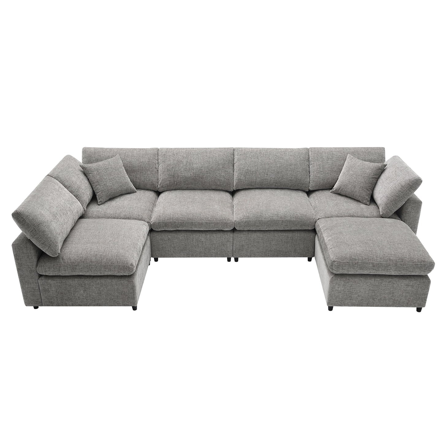Modern Modular Cloud Sofa Bed, 6 Seat Chenille Sectional Couch Set With Ottoman, Free Combination, Convertible U Shaped Sleeper Sofa - Gray