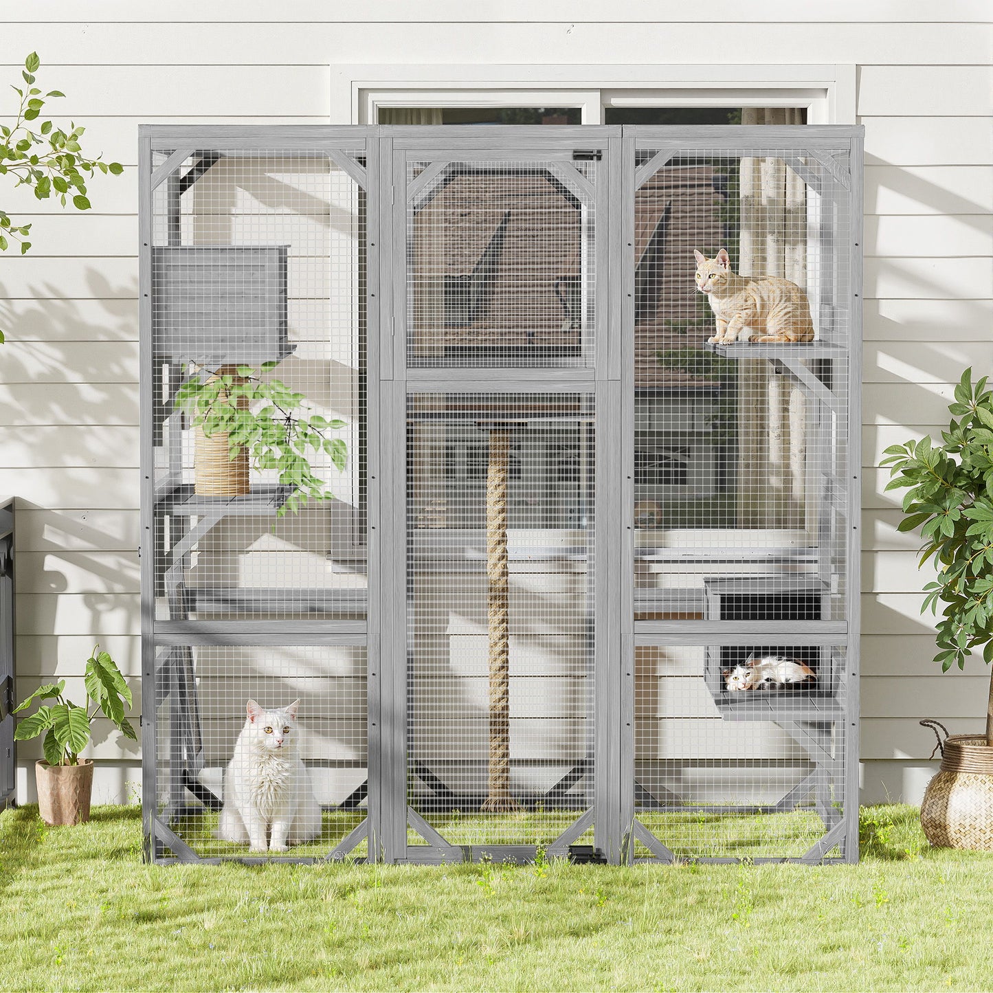 Outdoor Cat House, Diy Cat Enclosure Catio With Double Enter Doors - Light Gray