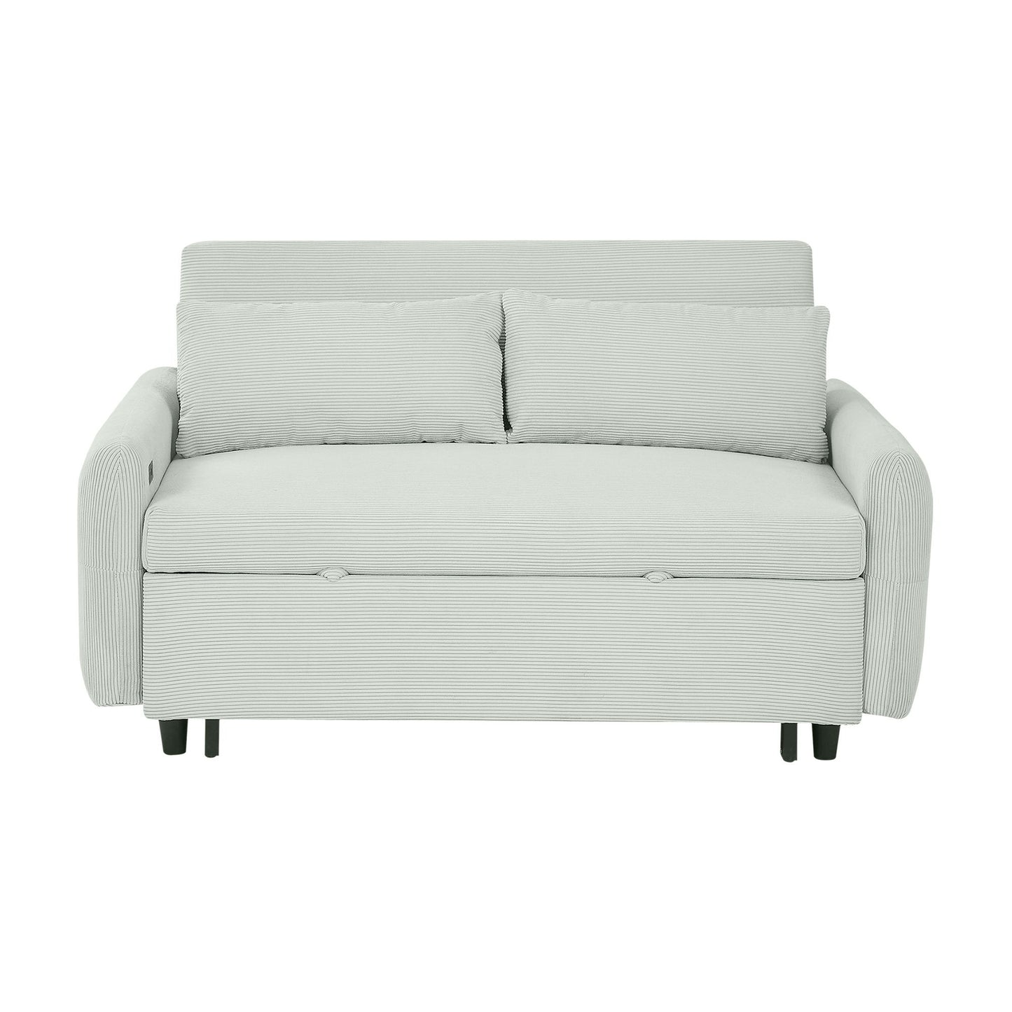 Pull Out Sofa Bed Convertible Couch 2 Seat Loveseat Sofa Modern Sleeper Sofa With 2 Throw Pillows And USB Ports For Living Room - Light Gray Green