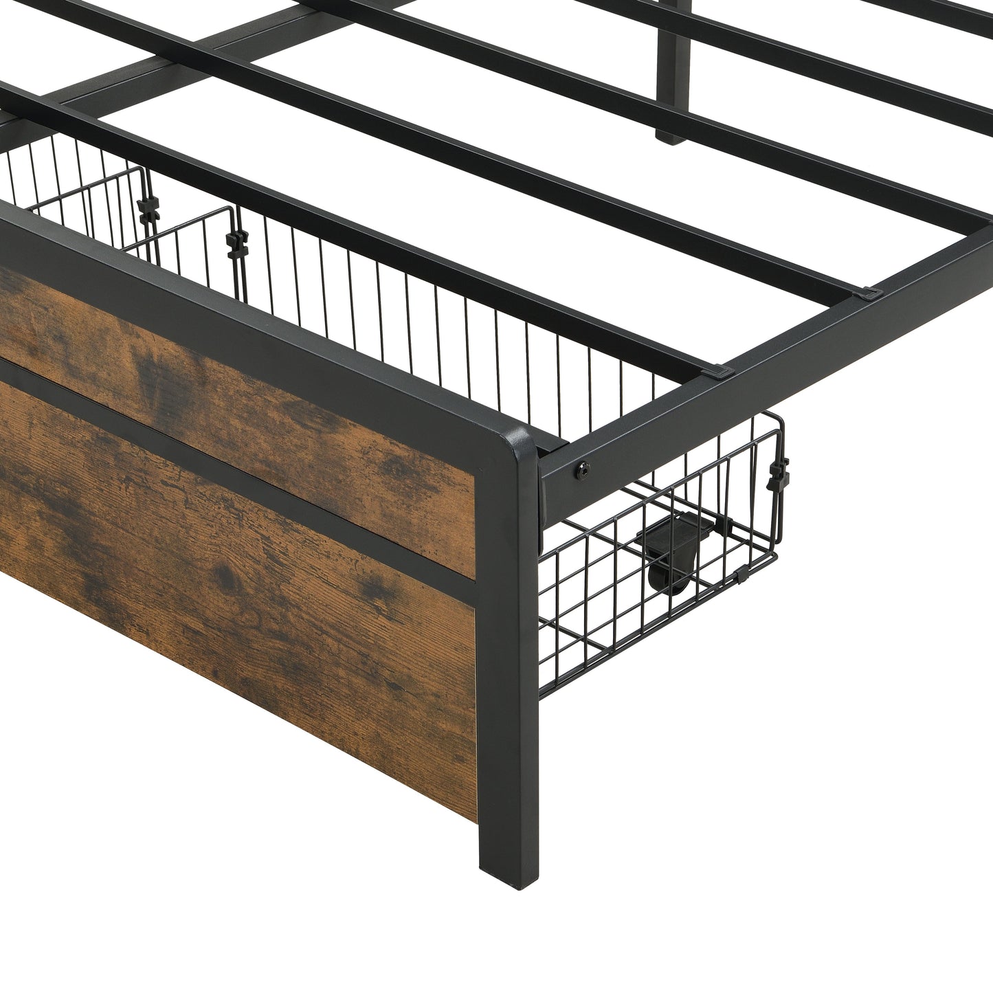 Modern Queen Bed Frame With LED Lights, Storage Drawers, USB & Charging StationUpholstered Headboard, & Iron - Gray
