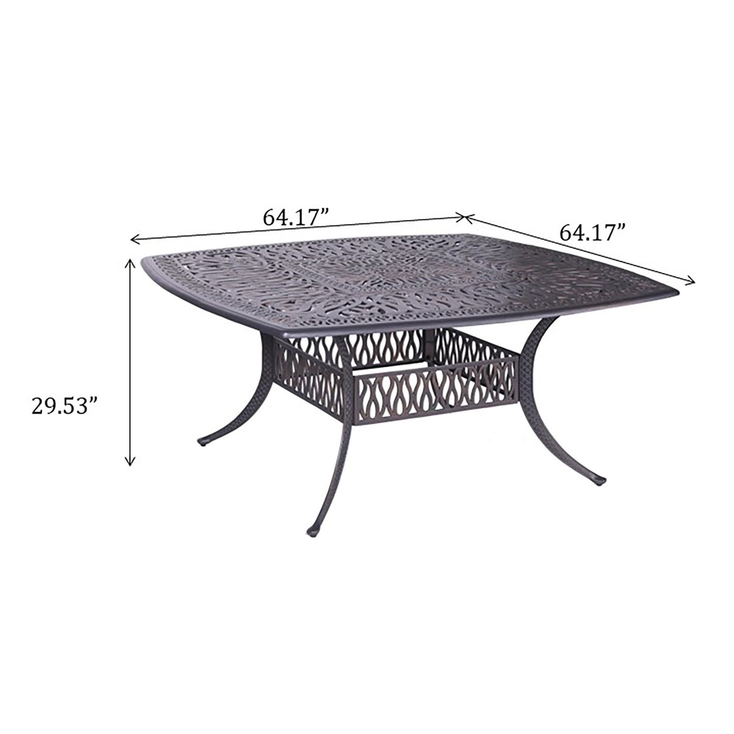 Square 8 Person 64" Long Aluminum Dining Set With Cushions With Swivel And Rocking Chairs - Dark Gray / White