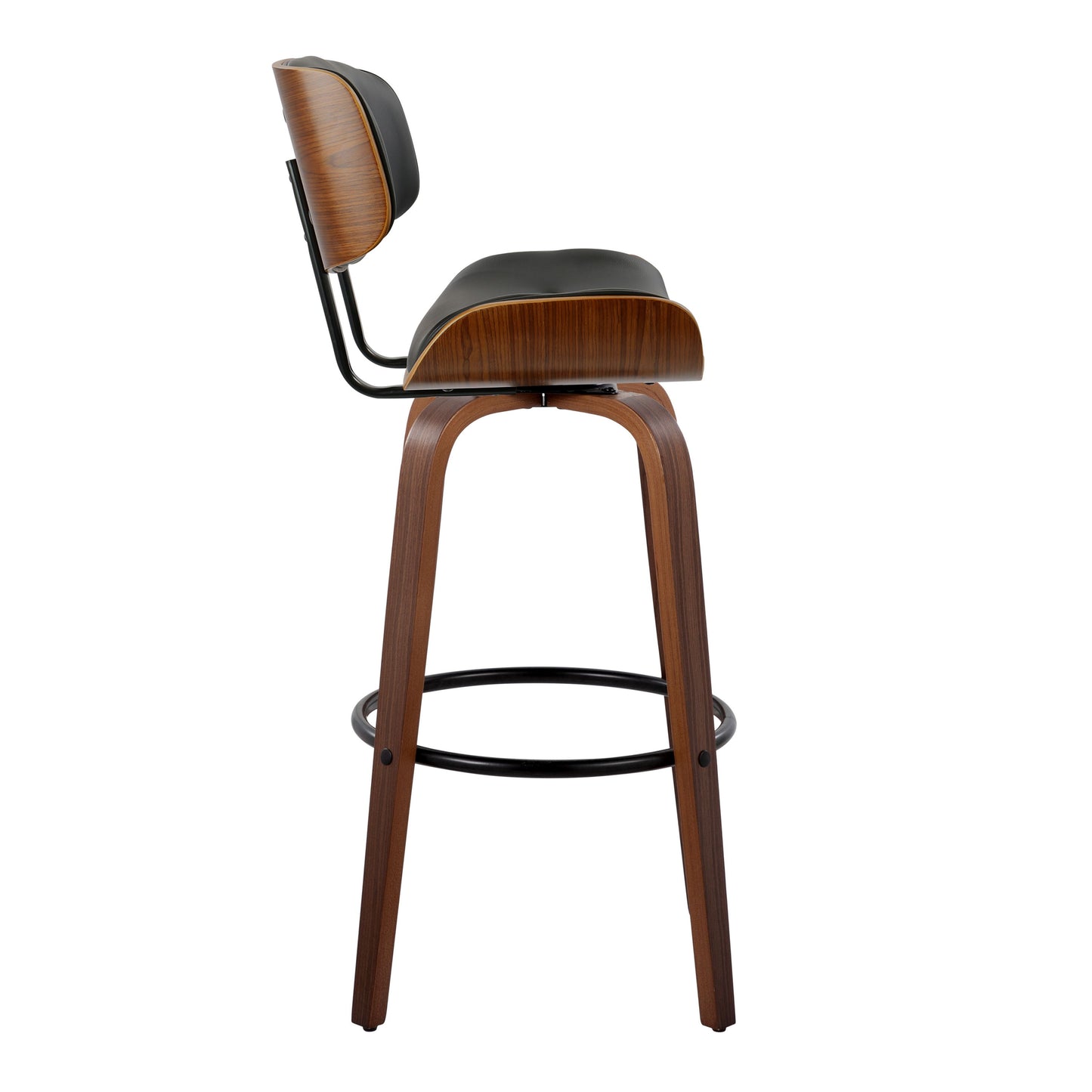Lombardi - Mid-Century Modern Fixed Height Barstool With Swivel With Round Footrest (Set of 2) - Walnut / Black