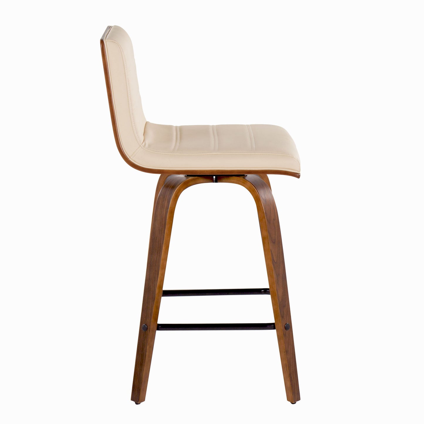 Vasari - Mid-Century Modern Fixed Height Counter Stool With Swivel And Square Footrest (Set of 2) - Walnut / Cream