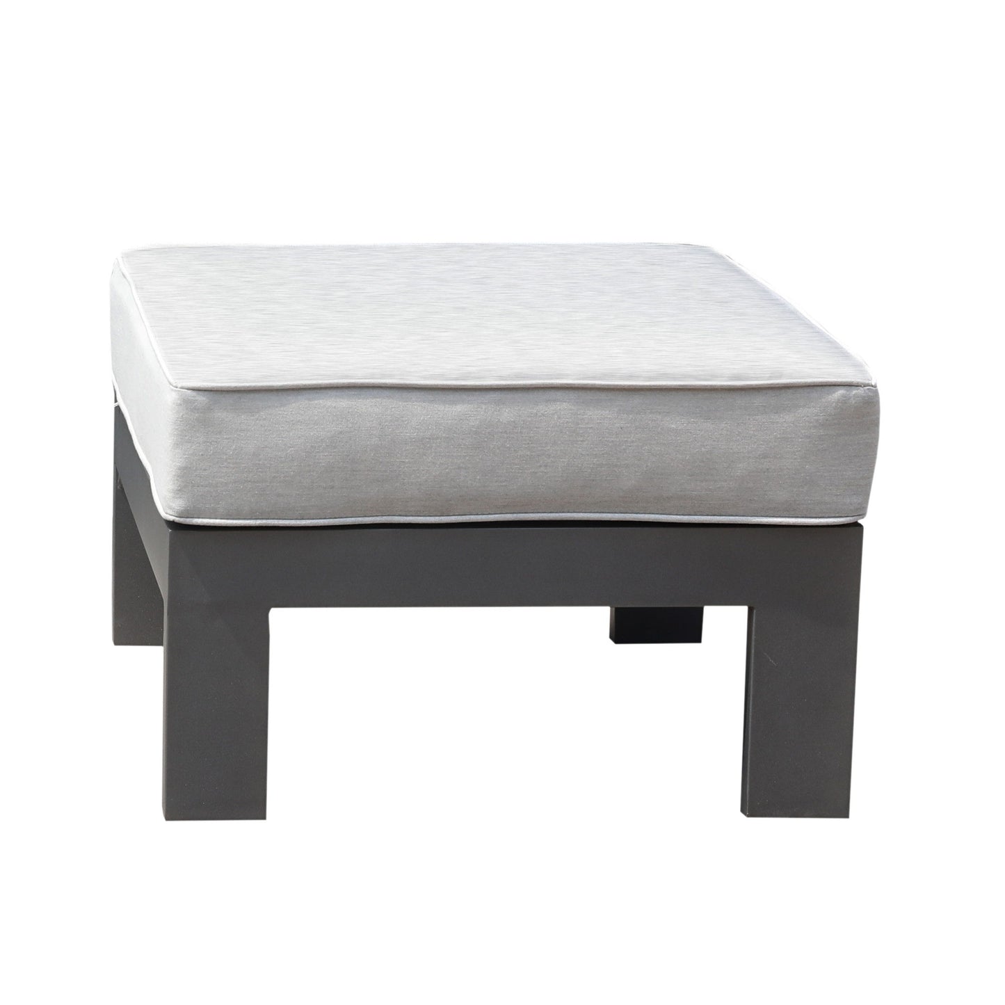Patio Indoor Outdoor Aluminum Ottoman Footstool With Cushion - Powdered Pewter
