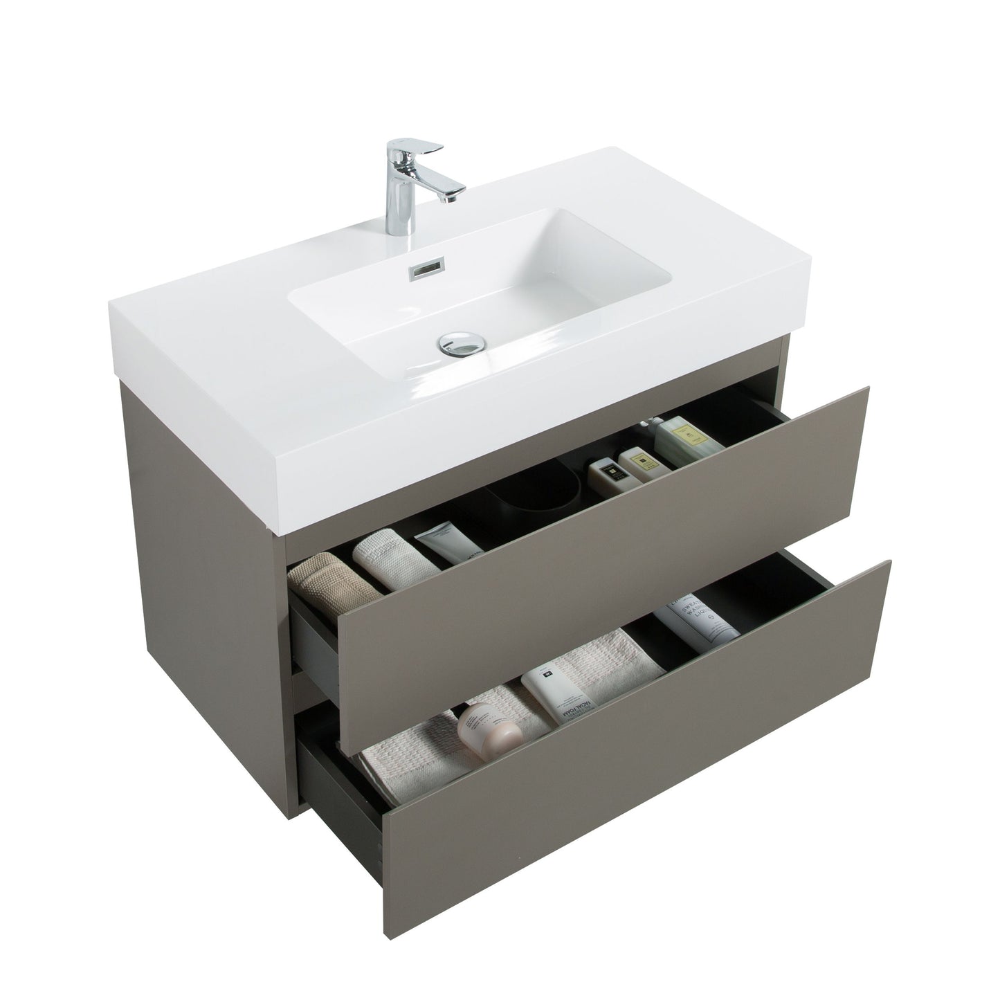 Alice - 36" Bathroom Vanity With Sink, Large Storage Wall Mounted Floating Bathroom Vanity For Modern Bathroom, One-Piece Sink Basin Without Drain And Faucet - Gray / White