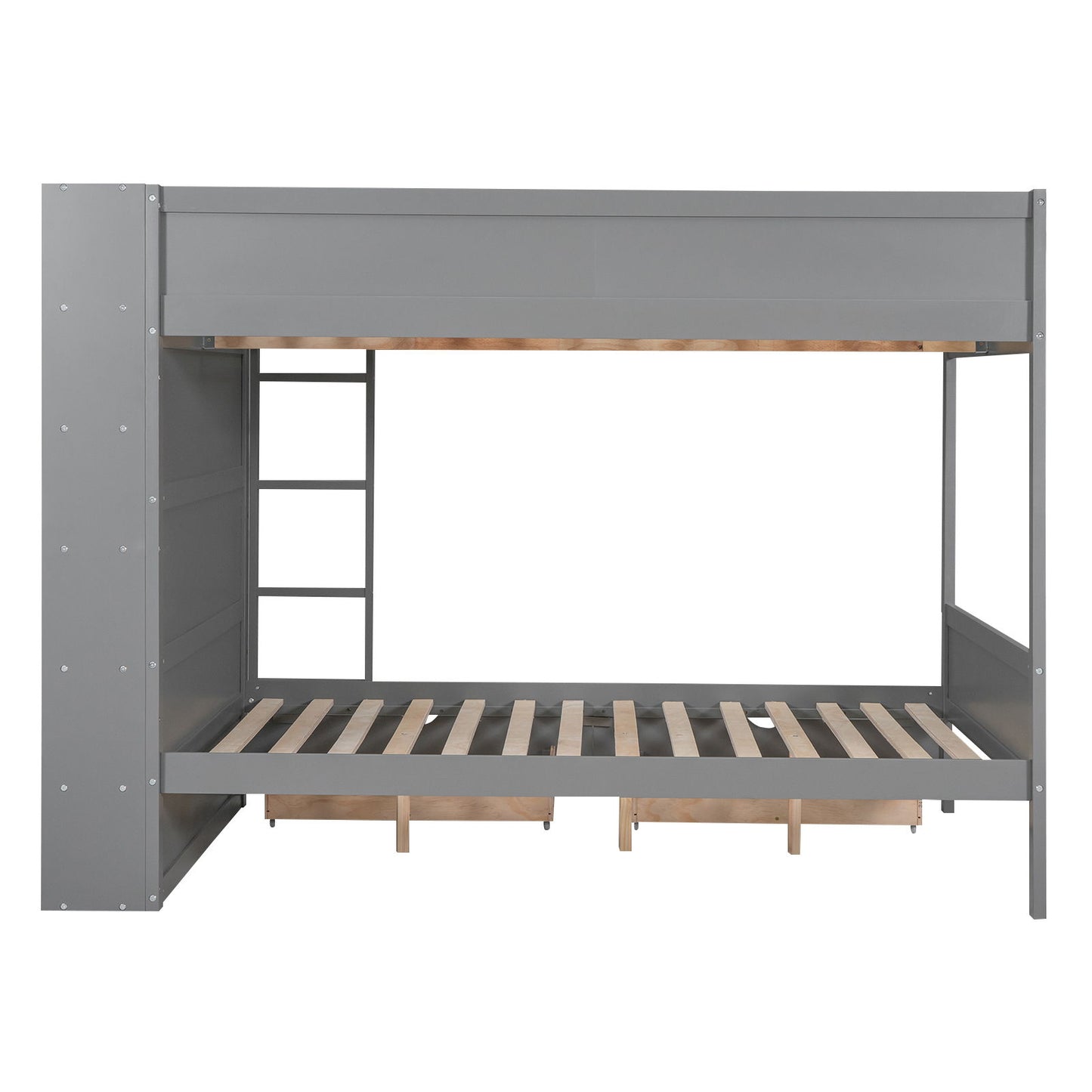 Full Over Full Bunk Bed With 2 Drawers And Multi-Layer Cabinet - Gray