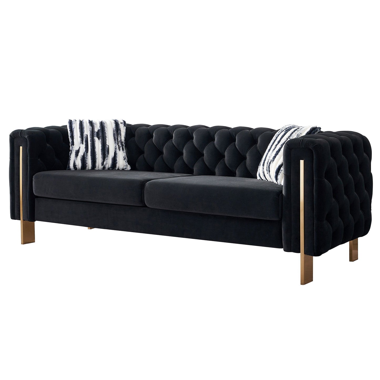 Chesterfield - Modern Tufted Velvet Living Room Sofa, 84.25''W Couch - Black
