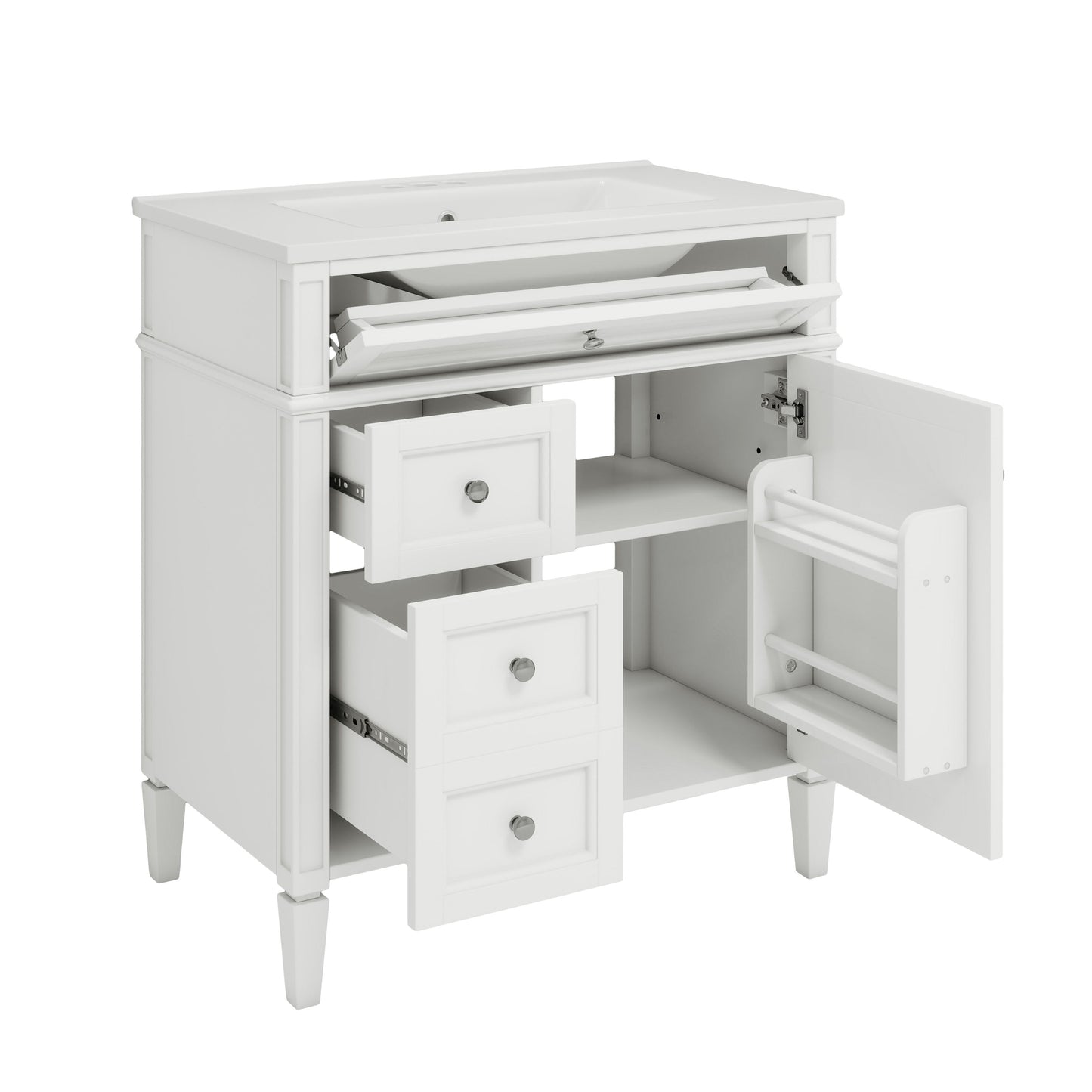 Bathroom Vanity & Top Sink, Modern Bathroom Storage Cabinet, 2 Drawers And A Tip-Out Drawer, Single Sink Bathroom Vanity - White