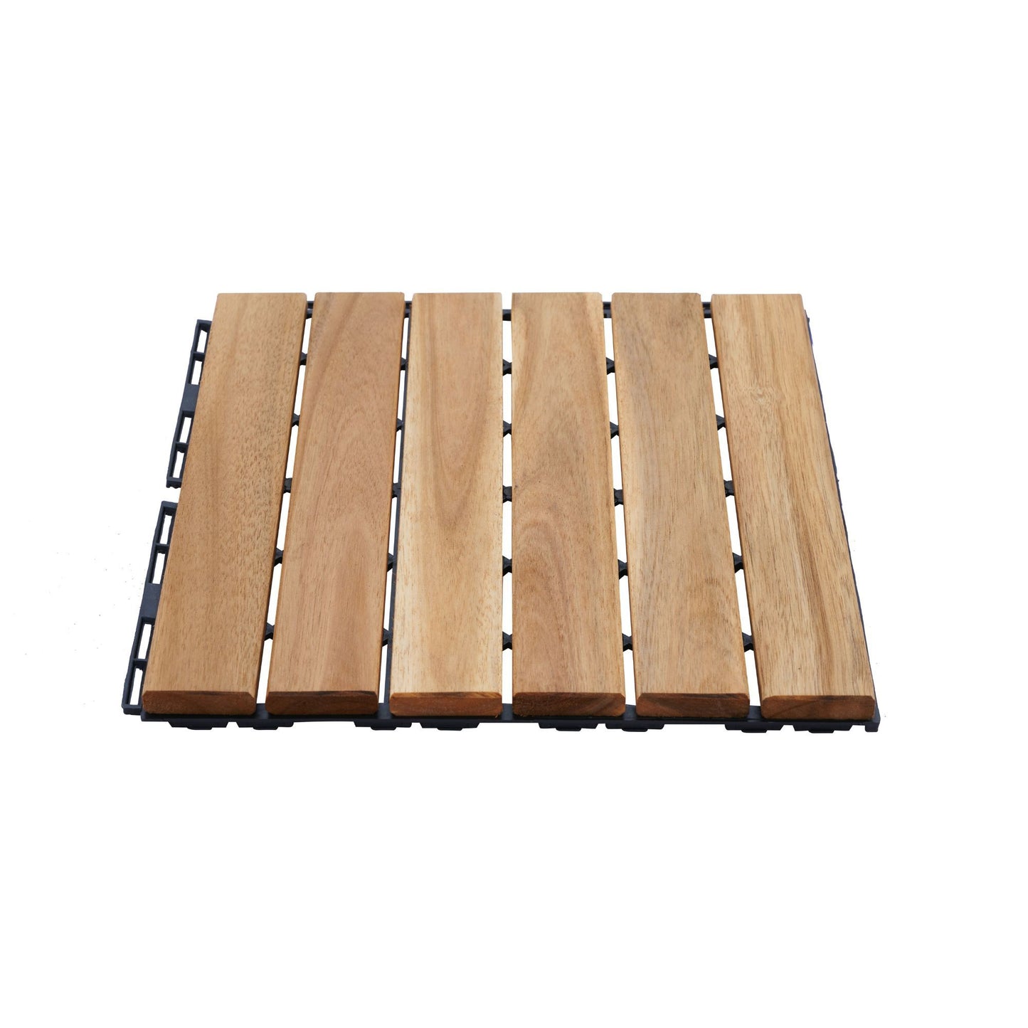10 Piece Interlocking Deck Tiles Striped Pattern, Square Acacia Hardwood Outdoor Flooring For Patio, Bancony, Pool Side - Yellow