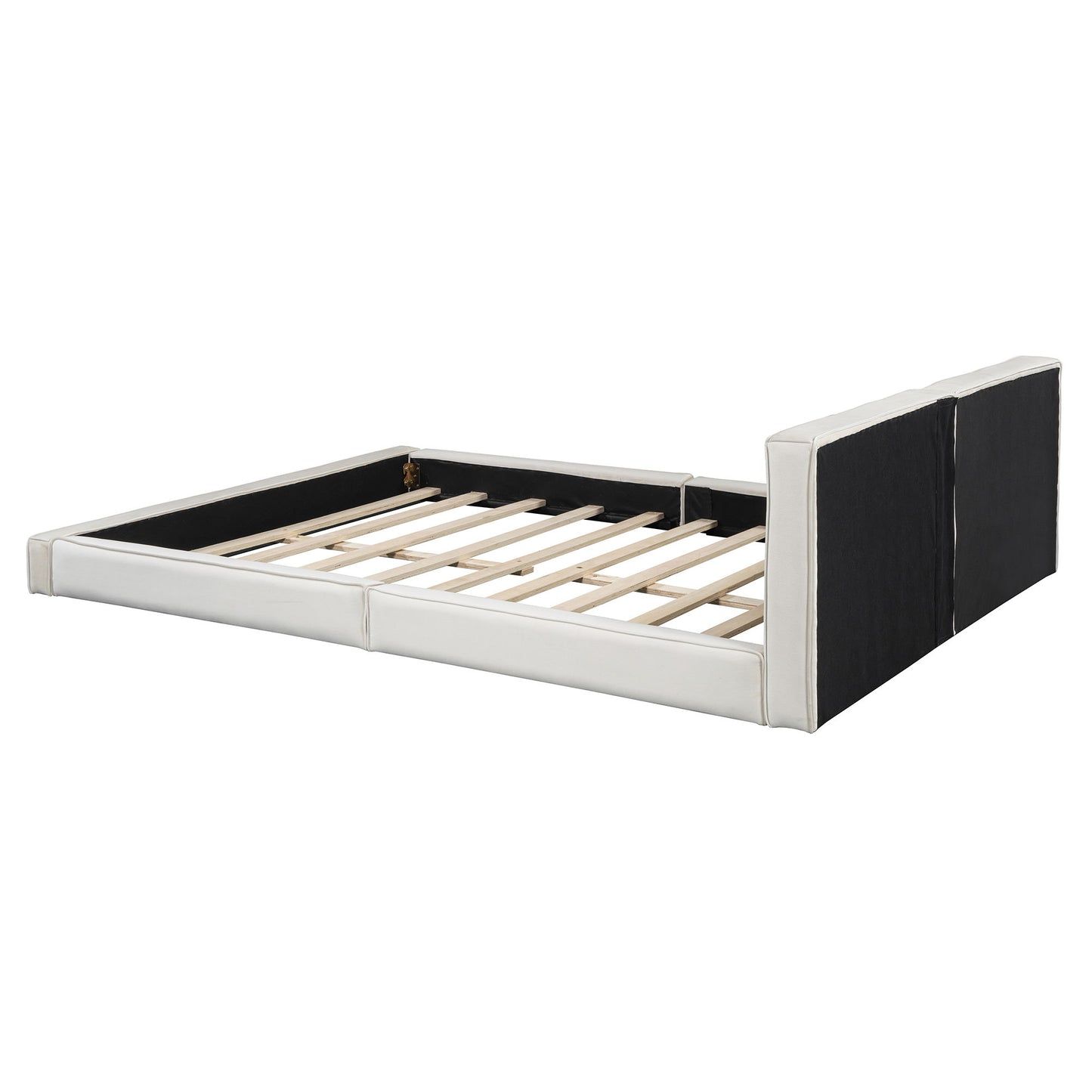 Queen Size Upholstered Platform Bed, Grounded Bed With Solid Frame - Beige