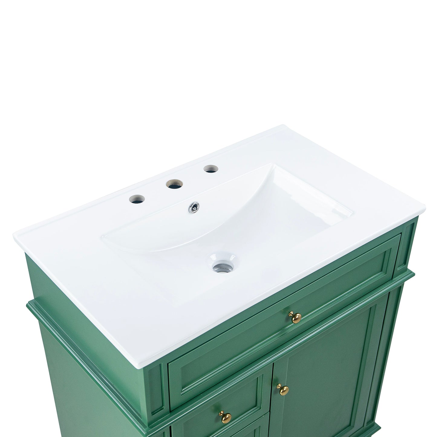 30" Bathroom Vanity With Sink, 1 Tip Out Drawer, 3 Drawers, Door Shelf, Soft Closing Door - Green