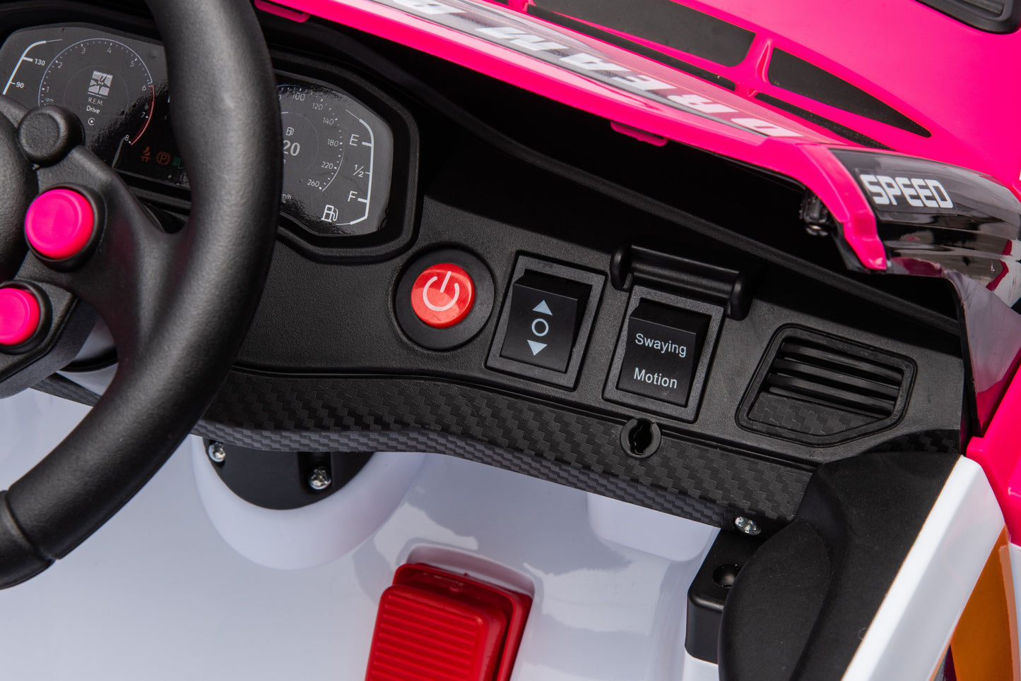 12V4A 20W*2 One Button Start, Forward And Backward, High And Low Speed, Music, Front Light, Power Display, Two Doors Can Open, 2.4G R / C, Seat Belt Four Wheel Absorber Kids Ride On Car - Pink