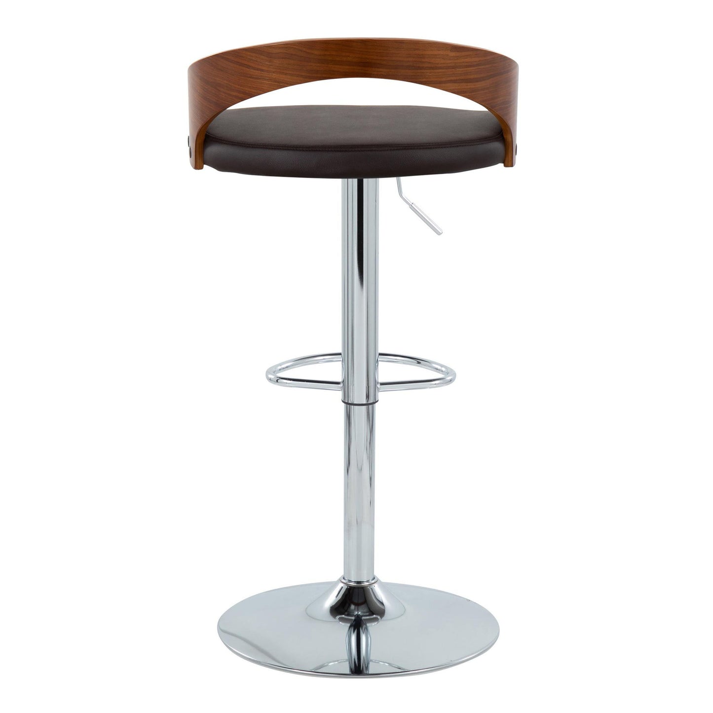 Grotto - Mid-Century Modern Adjustable Height Barstool With Swivel With Oval Footrest (Set of 2) - Chrome / Walnut / Brown