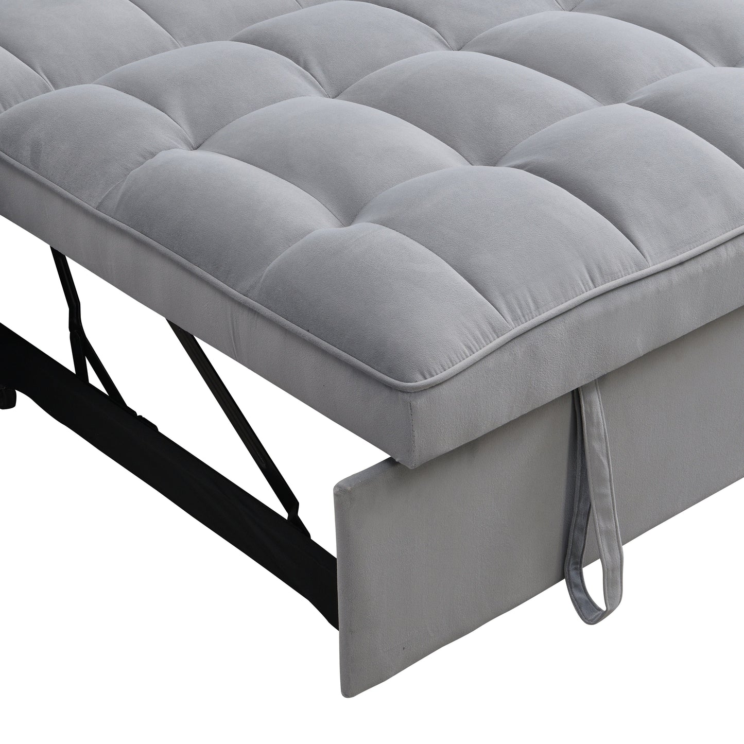 Modern Velvet Loveseat Futon Sofa Couch With Pullout Bed, Adjustable Backrest, Toss Pillows - Light Gray