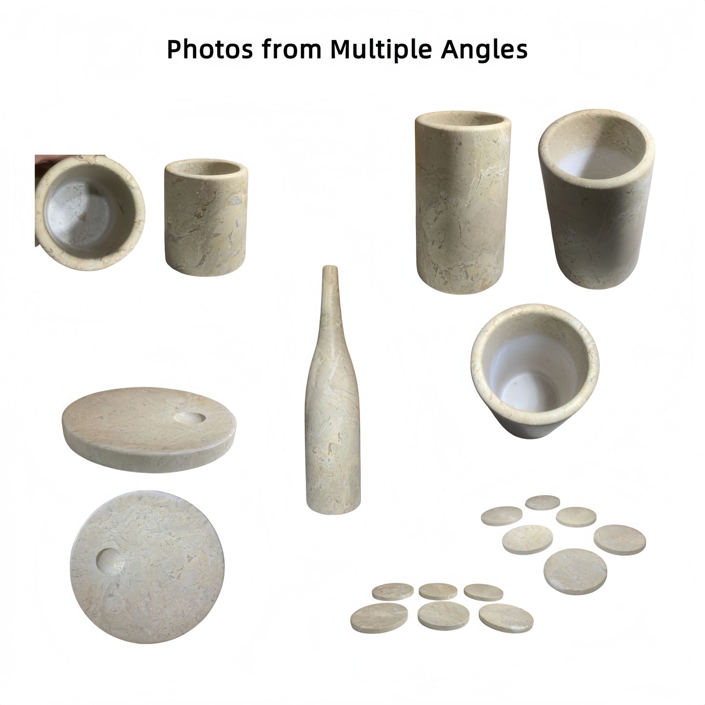 Luxury Natural Marble Dining Room Accessories Set, Genuine Marble, 10 Piece Set - Glod Yellow Beige