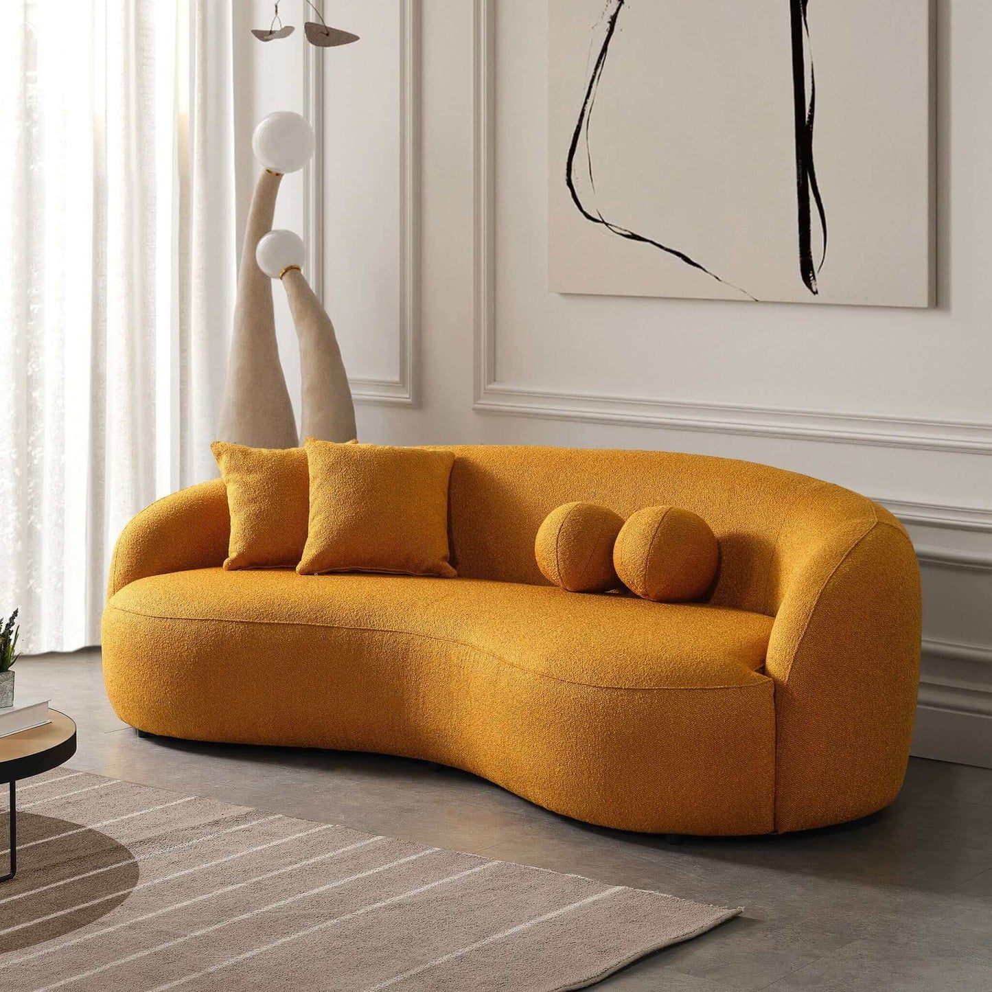 Drake - Japandi Style Curvy Sofa - Yellow