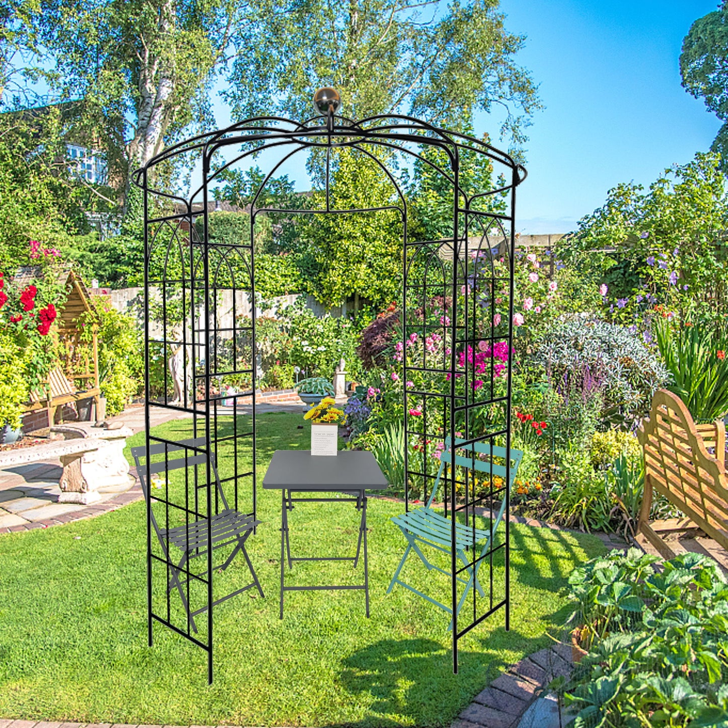 Metal Garden Arch Iron Garden Arbors Gazebo Dia High Birdcage Shape Pergola Pavilion For Wedding Ceremony Outdoor - Black