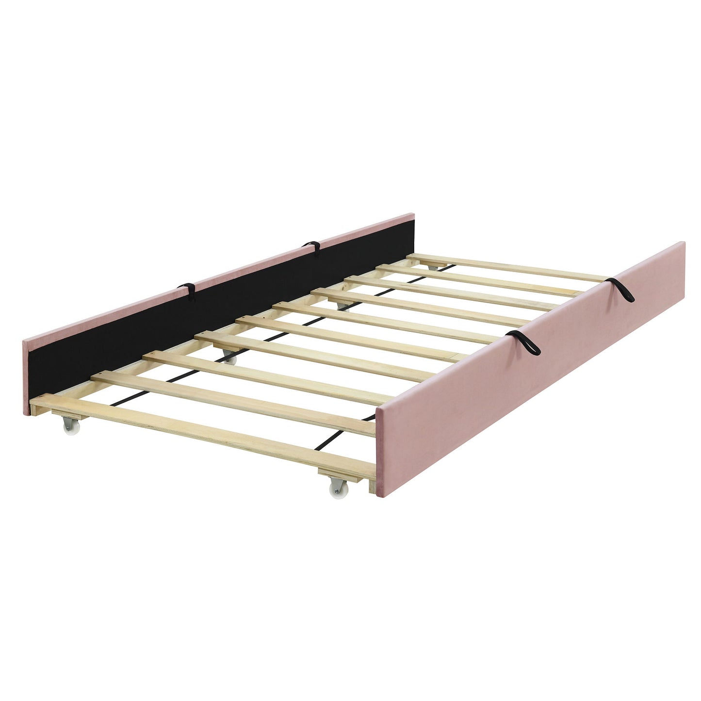 Twin Size Upholstered Platform Bed With Twin Size Trundle - Pink