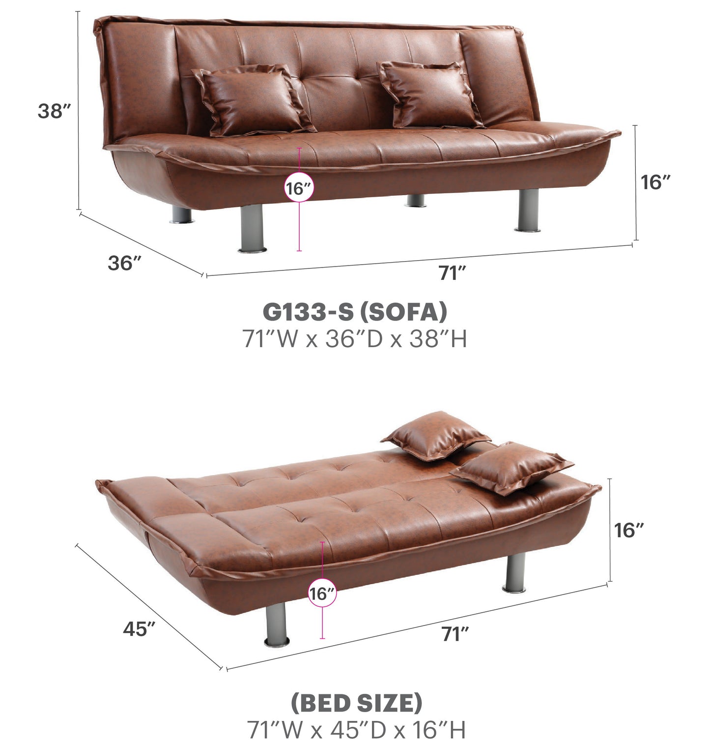 Lionel - Sofa Bed - Brown