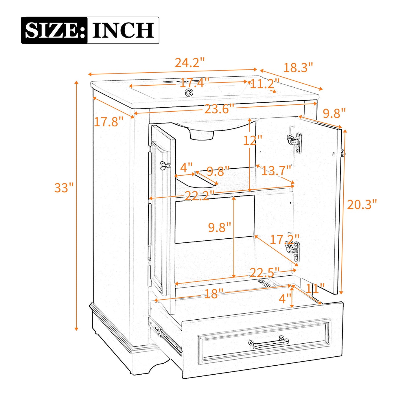Bathroom Vanity With Ceramic Sink Combo, Modern Freestanding Storage Cabinet With Silver Handles, Soft Closing Doors - Blue Gray