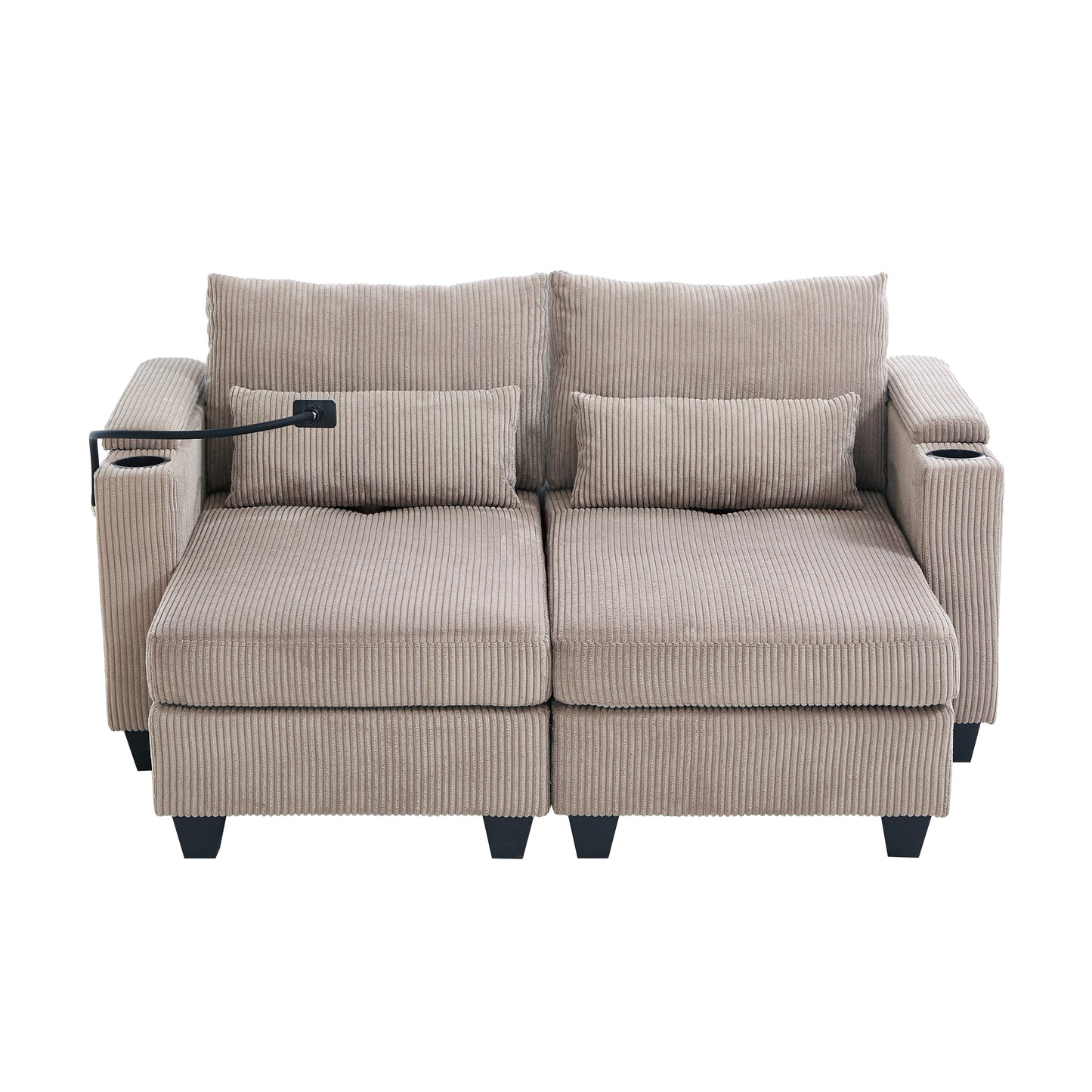Convertible Chaise Lounge Loveseat Sofa Bed With USB Ports, Cup Holders, Phone Holder, Storage - Brown