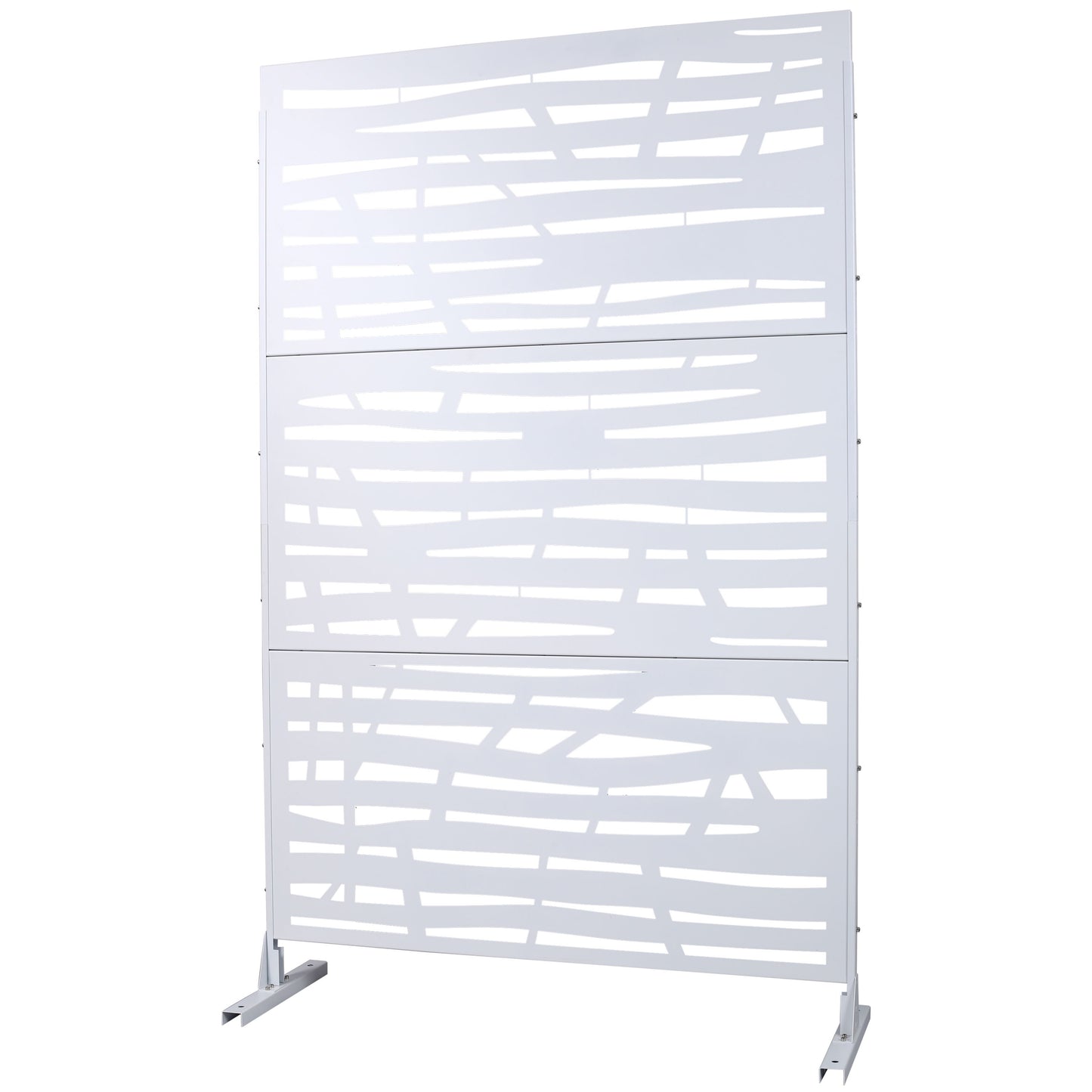 Outdoor & Indoor Privacy Screen Metal Privacy Screen, Freestanding Decorative Screen For Deck Balcony Patio - White
