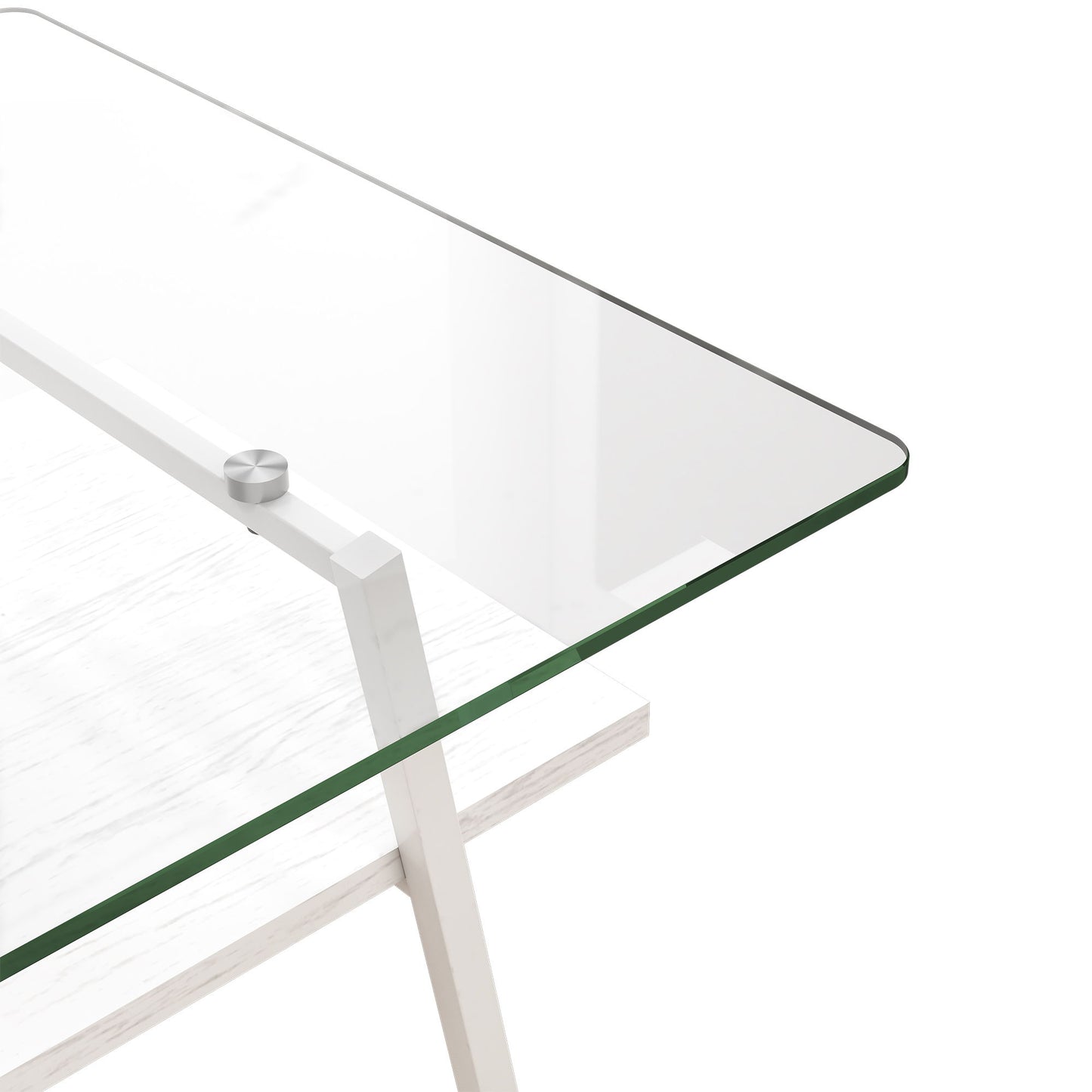 Rectangle Coffee Table, Tempered Glass Tabletop With Metal Legs, Modern Table For Living Room - Transparent / White