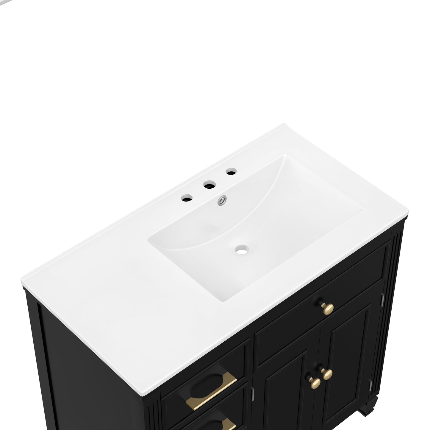 Modern Bathroom Vanity With Ceramic Sink, Freestanding, One Tip - Out Drawer, 3 Side Drawers, Adjustable Shelf - Beige