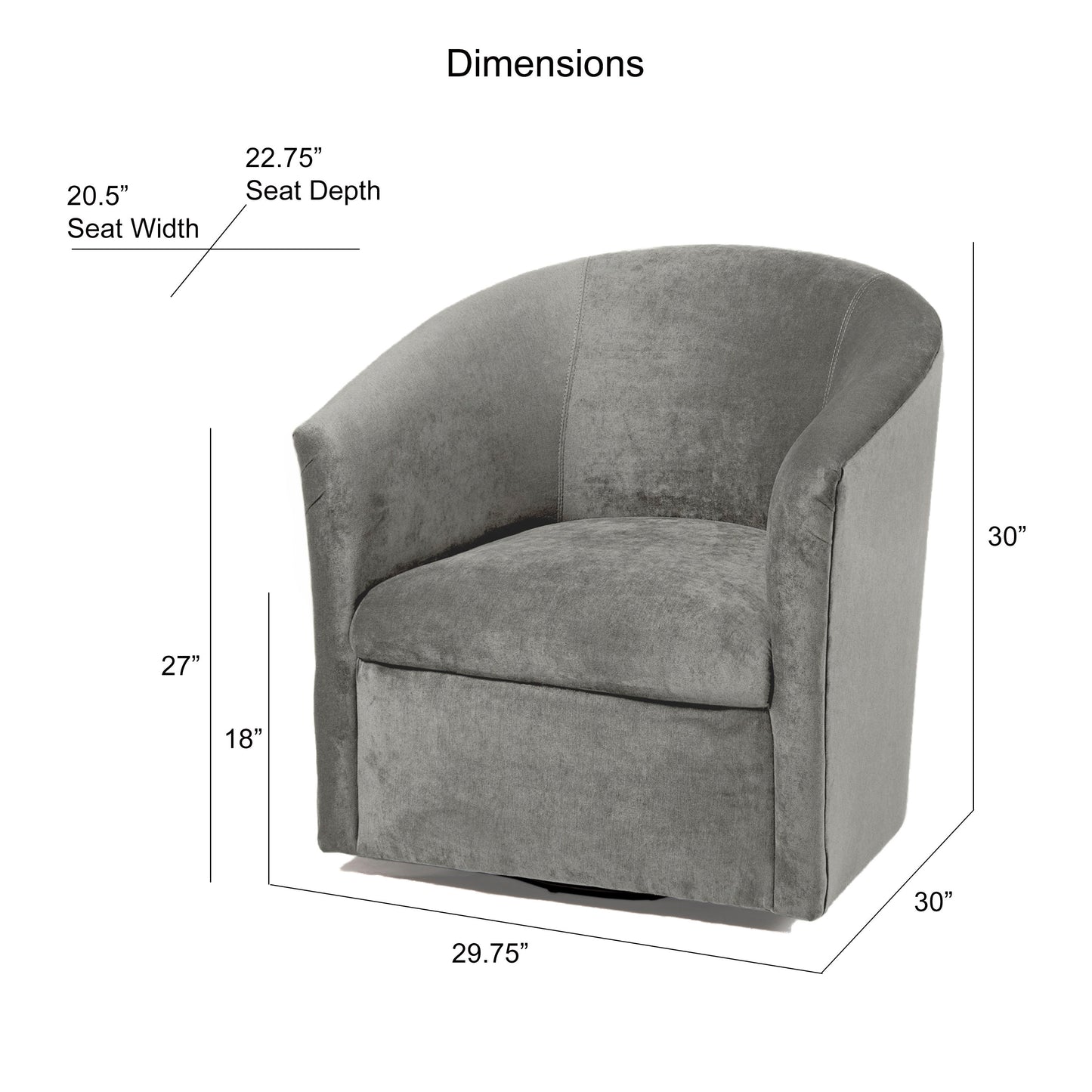 Eden - Ash Swivel Chair With 360 Degree Base Microfiber Upholstery And Solid Hardwood Frame - Gray