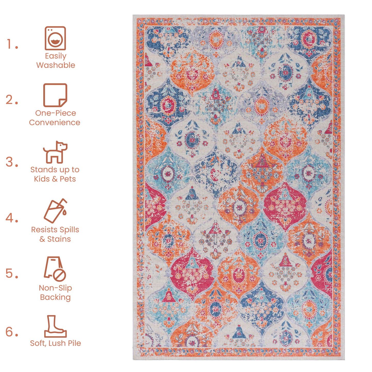 Maval - 3' X 5' Washable Area Rug - Cream