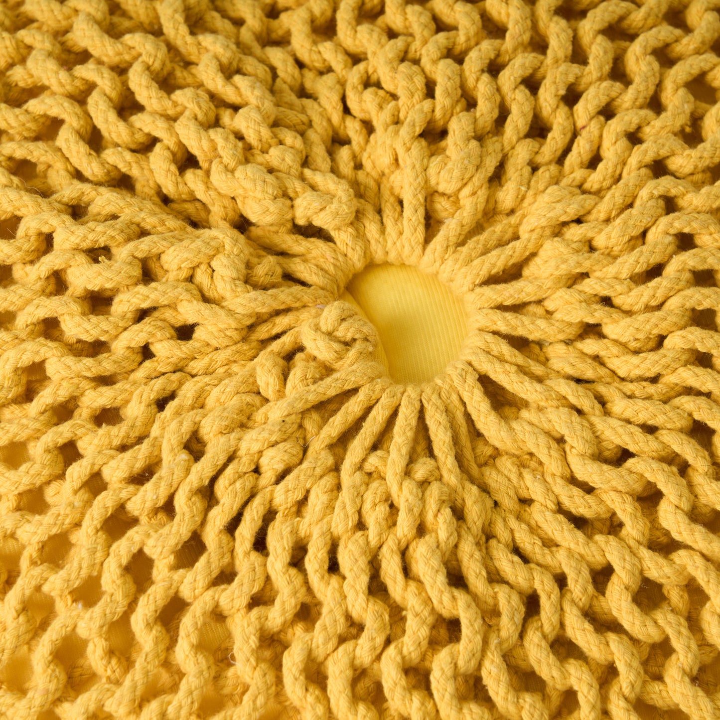 Bordeaux - Knitted Cotton Round Pouf, Versatile Ottoman And Floor Cushion - Yellow