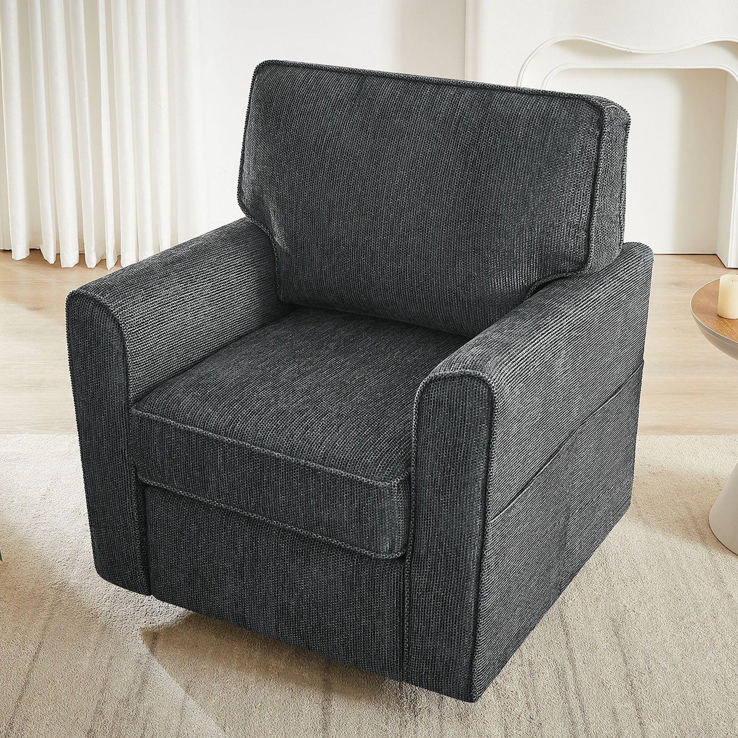 360 Degree Swivel Chair Accent Barrel Armchair With Side Pockets, Compact Design For Living Room, Bedroom, Office - Gray