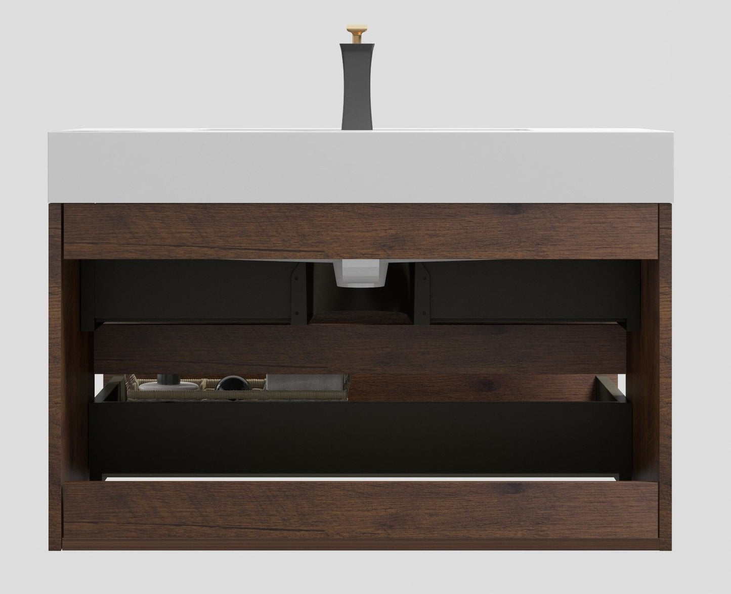 Alice - 36" Bathroom Vanity With Sink, Large Storage Wall Mounted Floating Bathroom Vanity For Modern Bathroom, One-Piece Sink Basin Without Drain And Faucet - White / Walnut