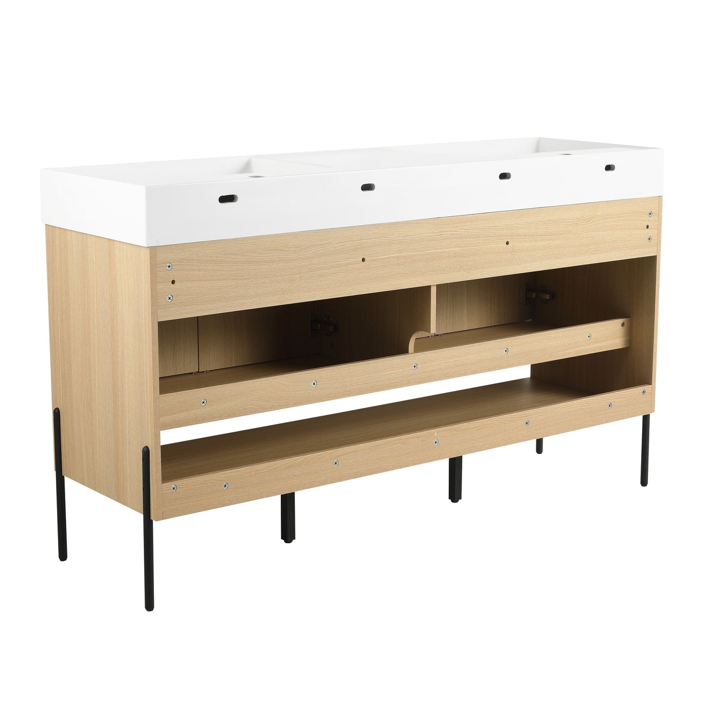 Modern 60" Bathroom Vanity Combo With Single Resin Sink And Storage Cabinet - Oak