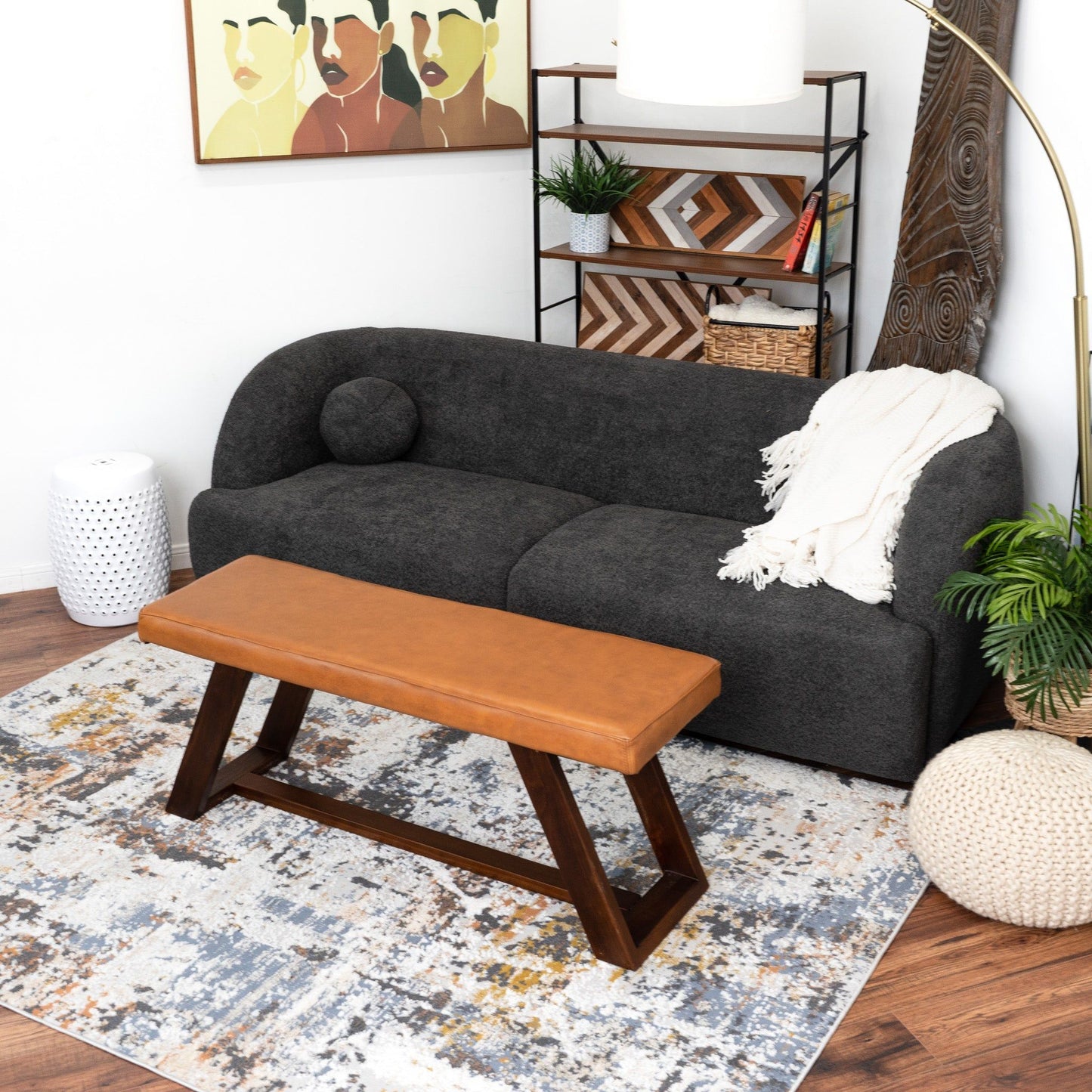 Marley - Genuine Leather Bench - Amber