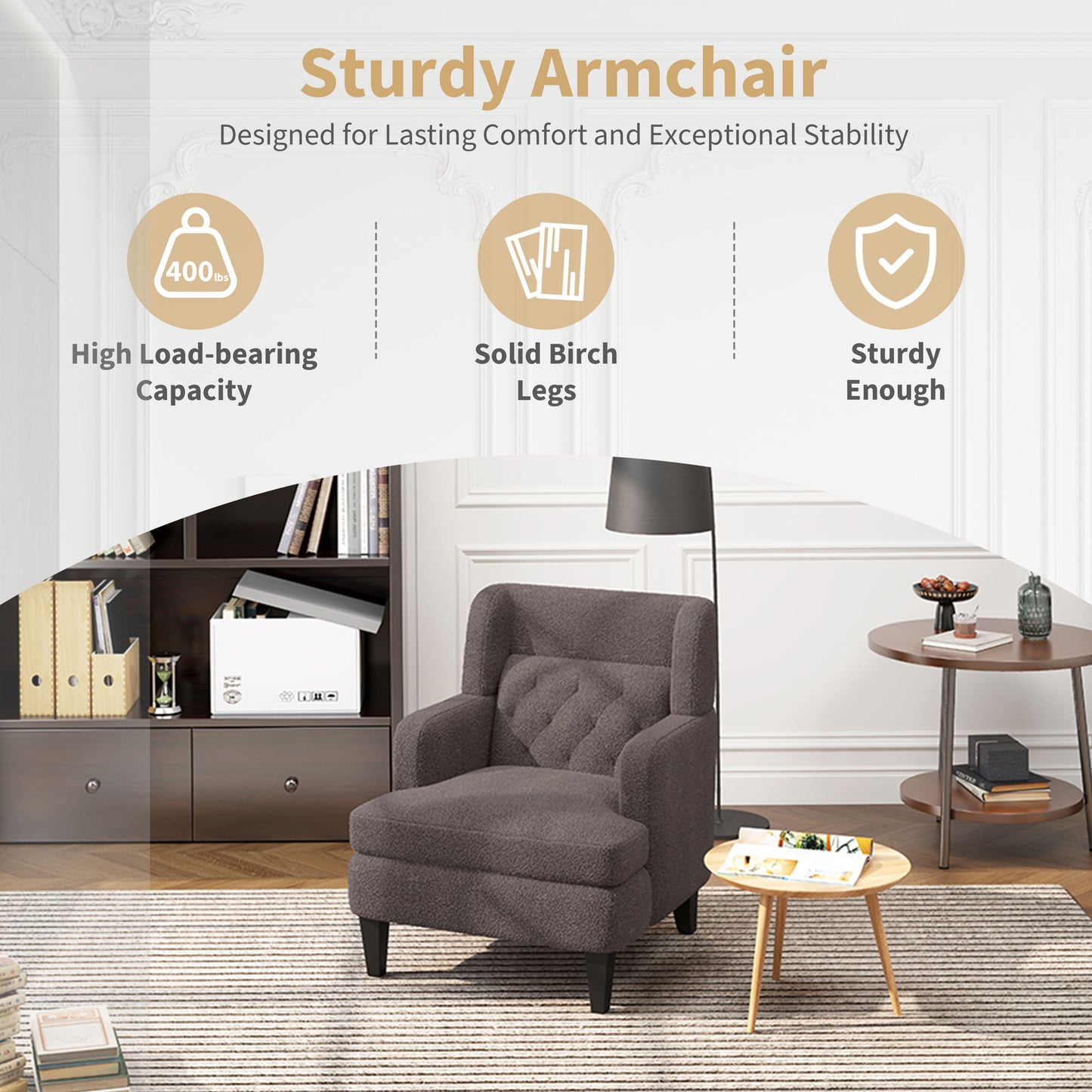 Upholstered Accent Chair Tufted Armchair For Living Room, Russet - Brown